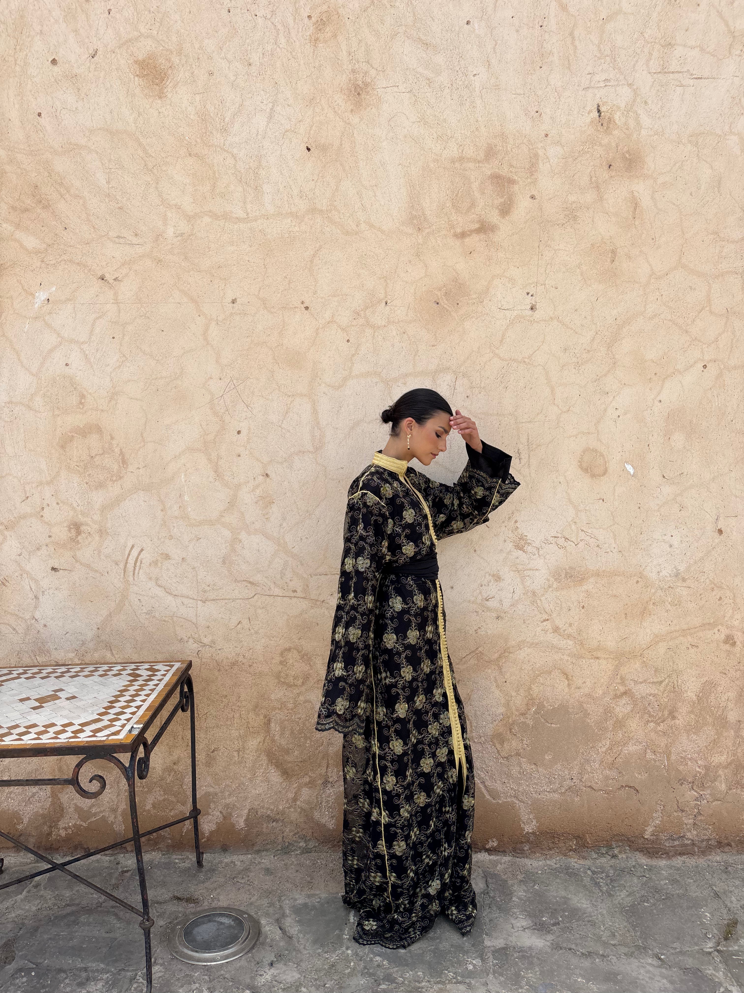 Sfifa Black Kaftan with Gold Embroidery