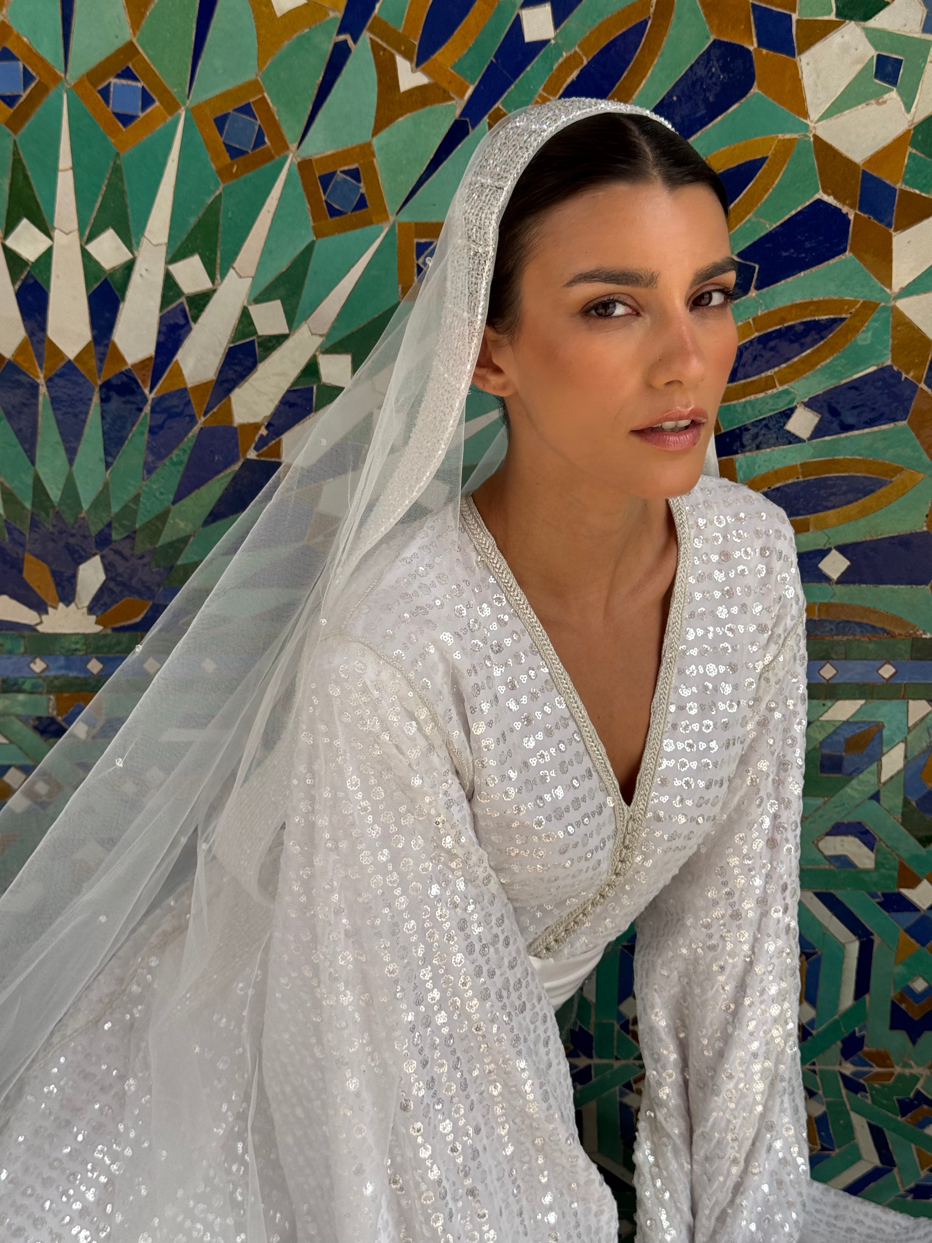 Caftan de Mariée Scintillant à Manches Papillon