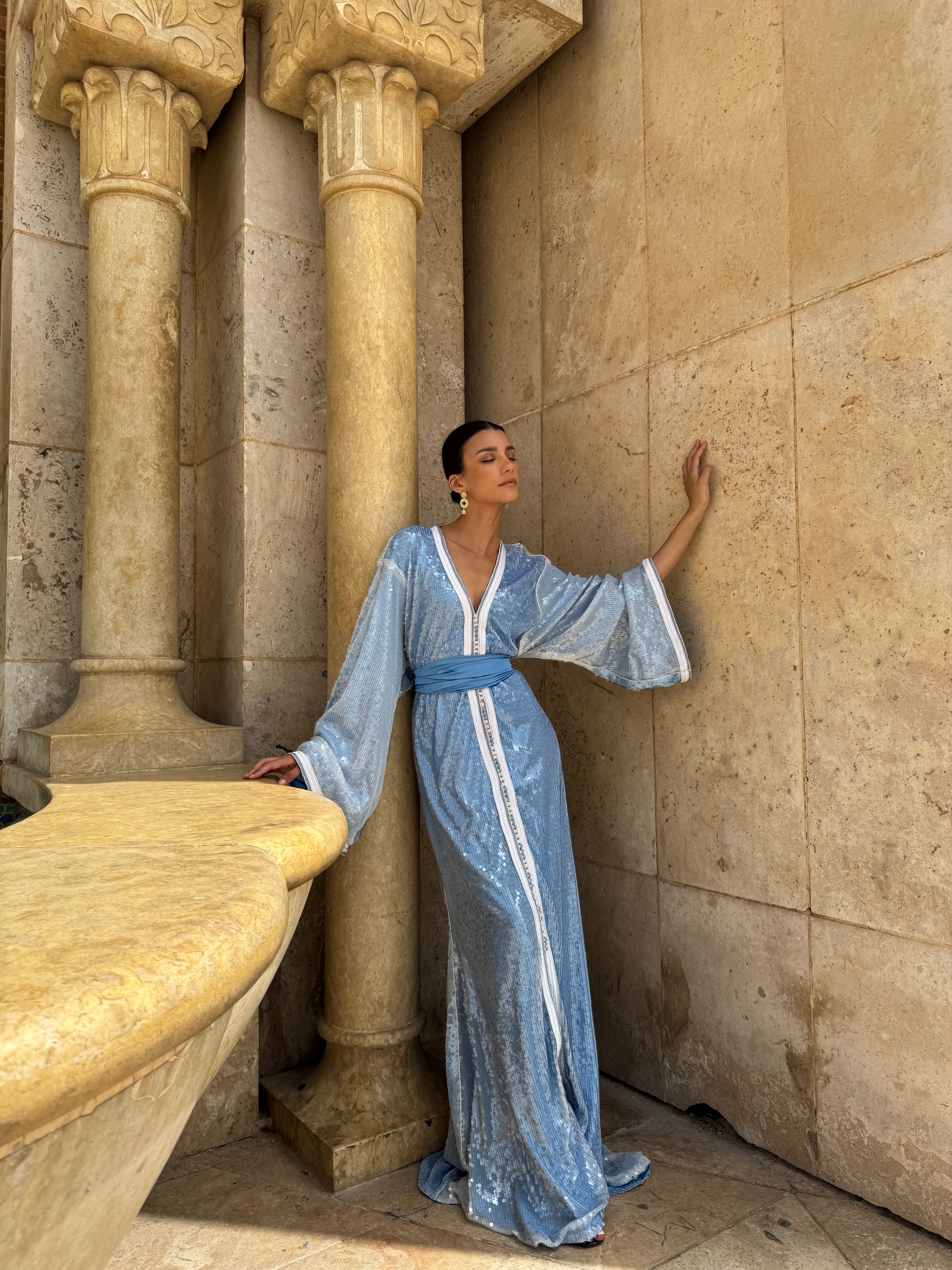 Blue and White Gradient Kaftan