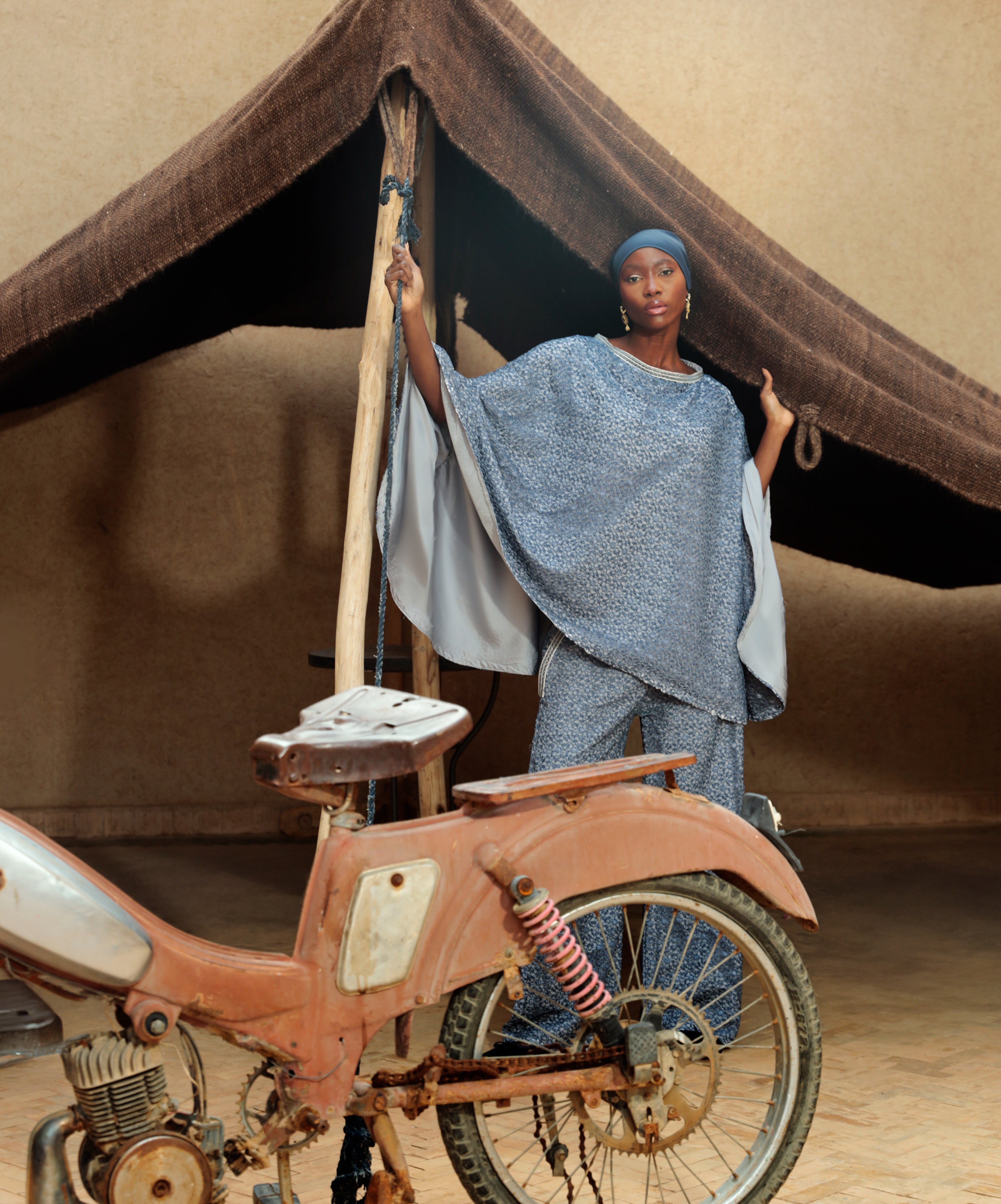 Sfifa Blue Lace Cape and Pants Set