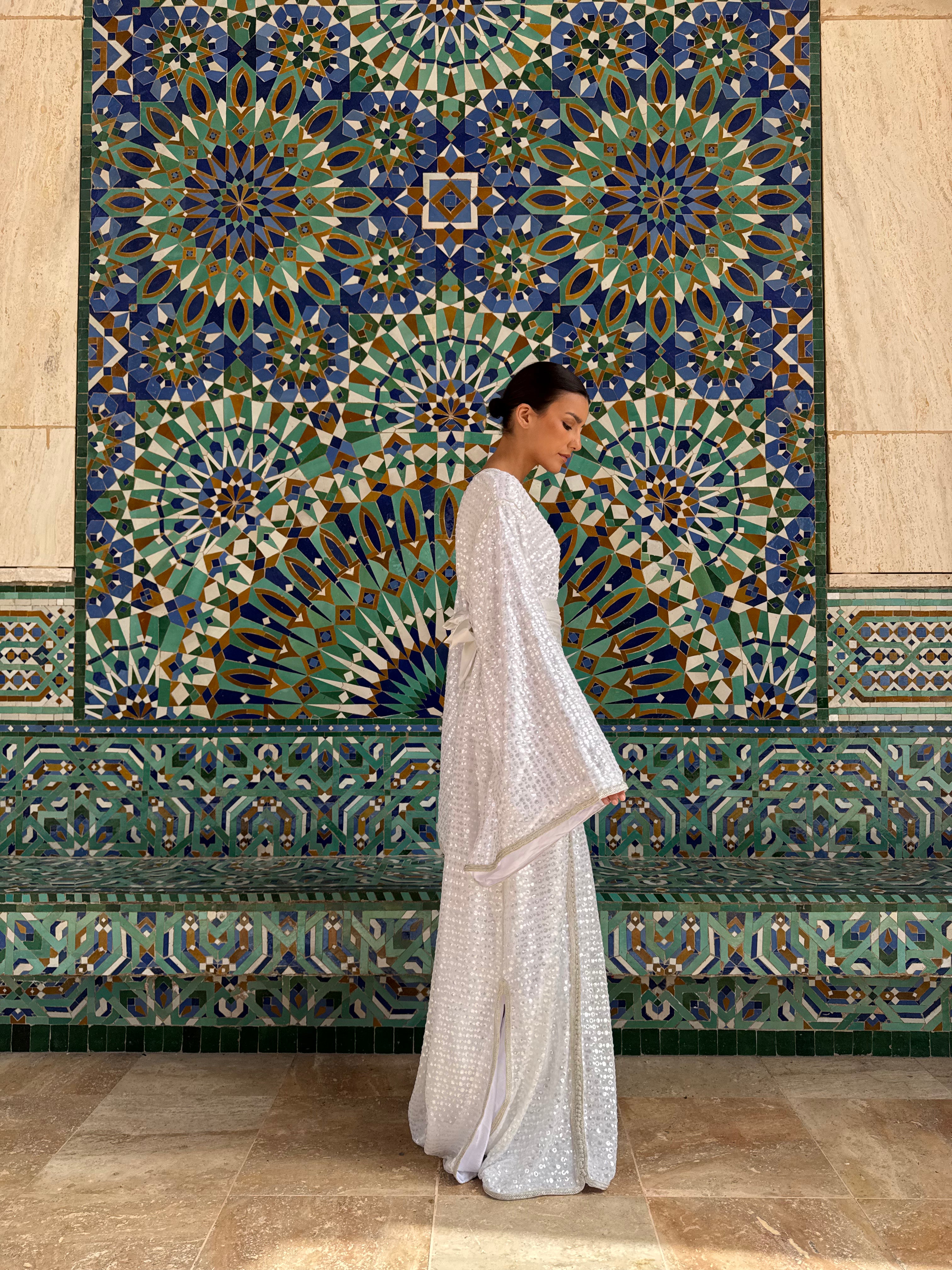Caftan de Mariée Scintillant à Manches Papillon