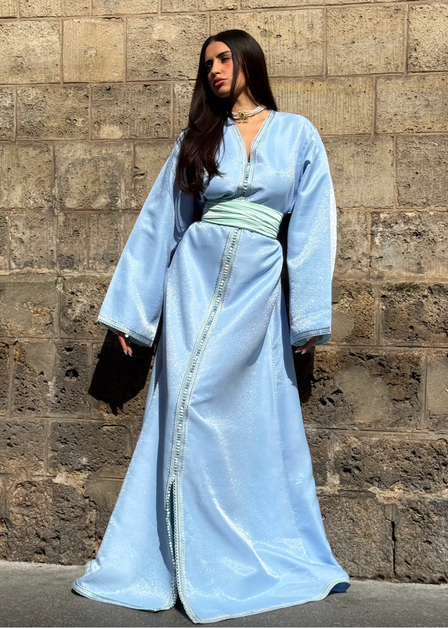 قفطان ساتان أزرق ساتان