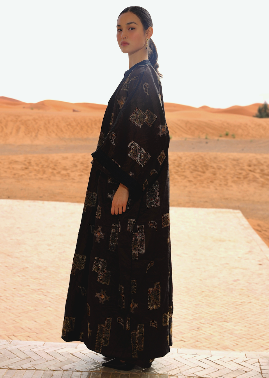 Brown Jacquard Kimono Jacket & Dress Set