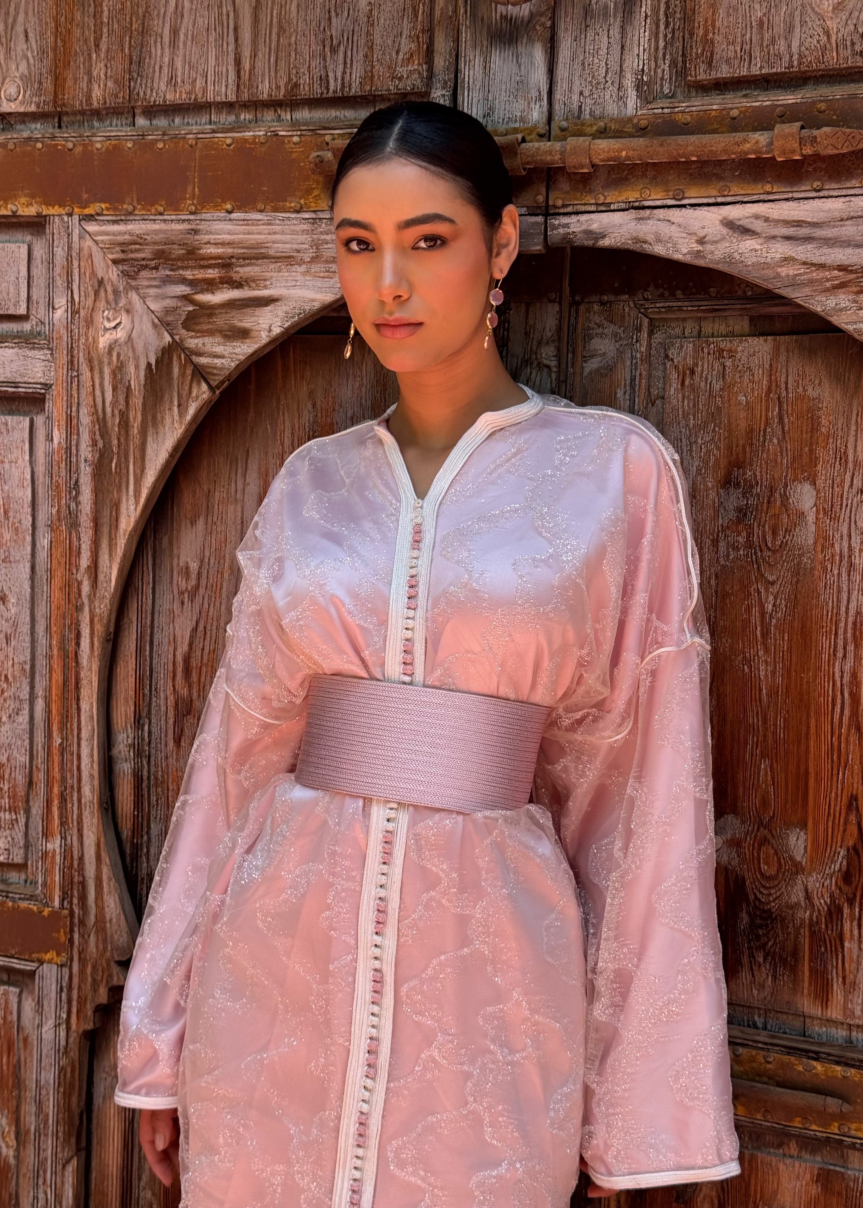Caftan Rose en Tulle Pailleté