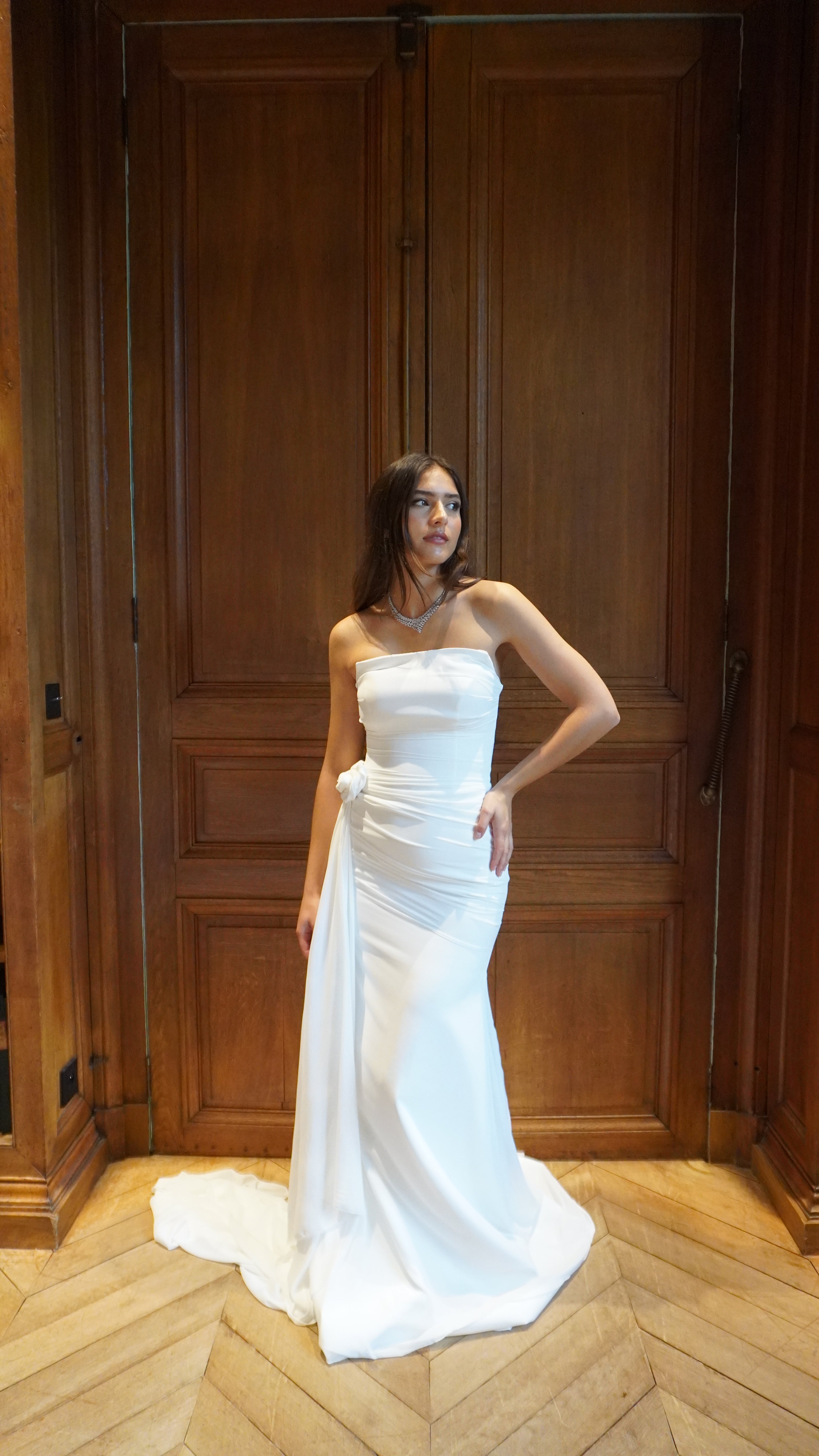 Robe Bustier Drapée à Rose