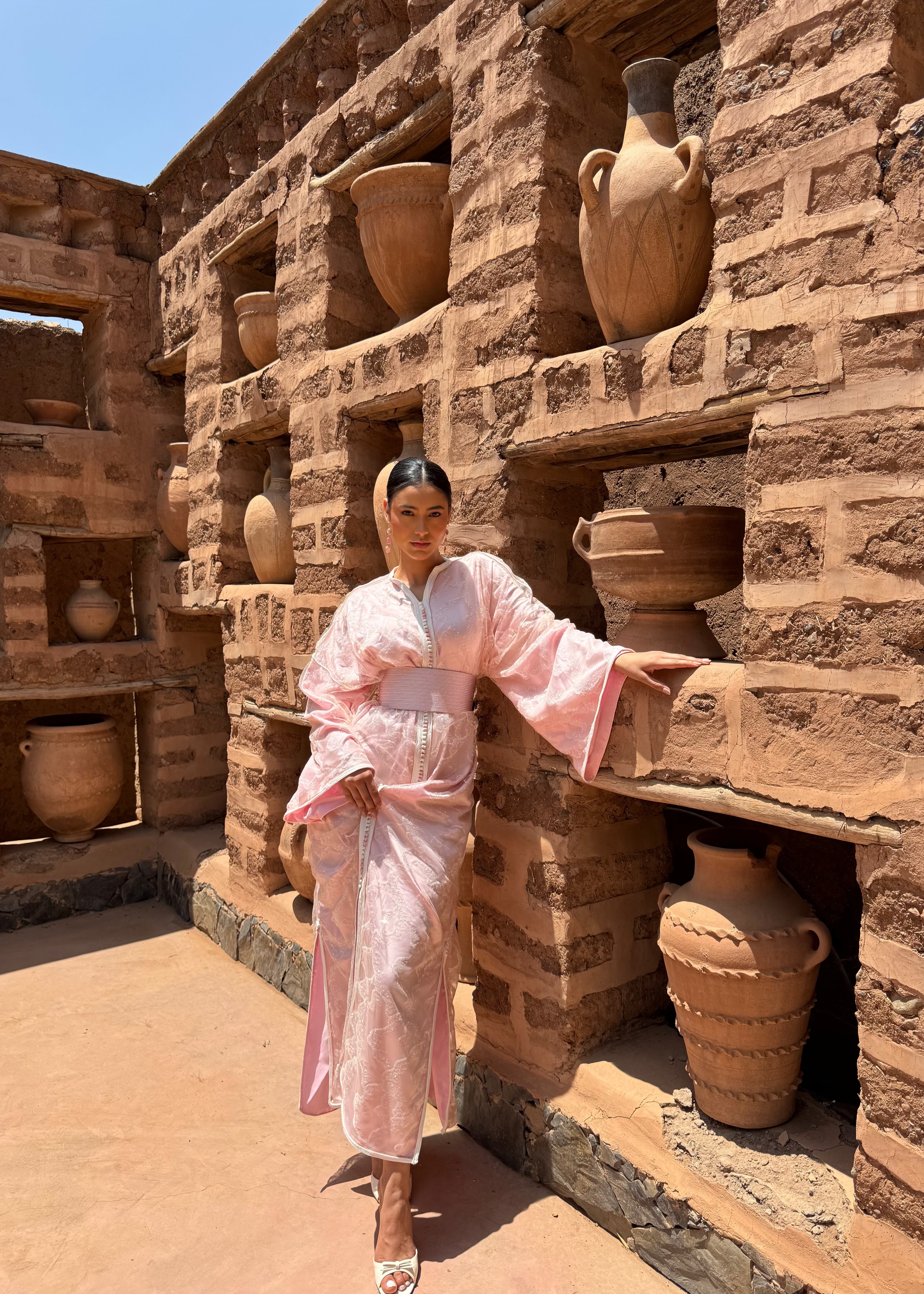 Caftan Rose en Tulle Pailleté