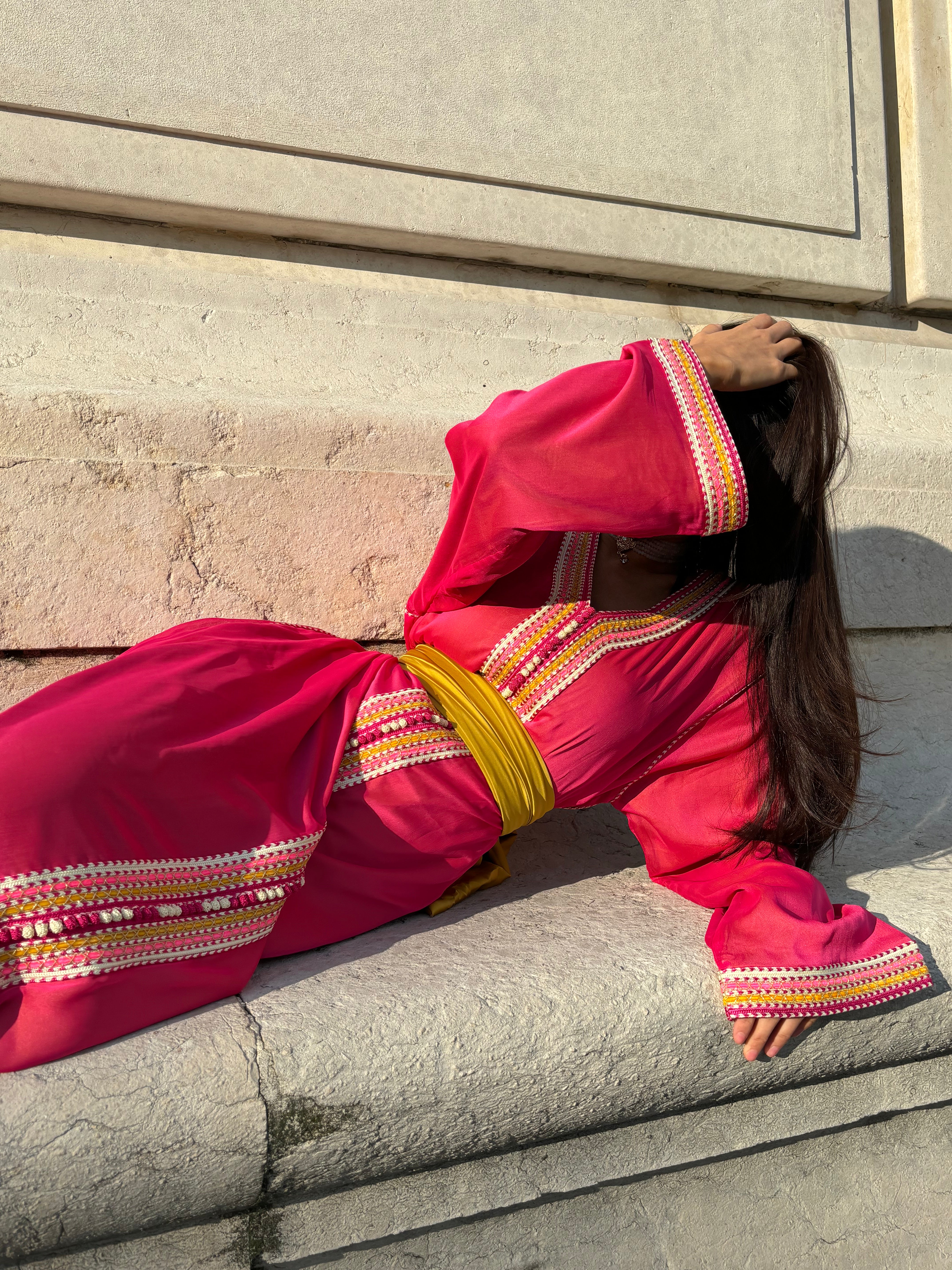 Caftan en Mousseline Rose Fuschia
