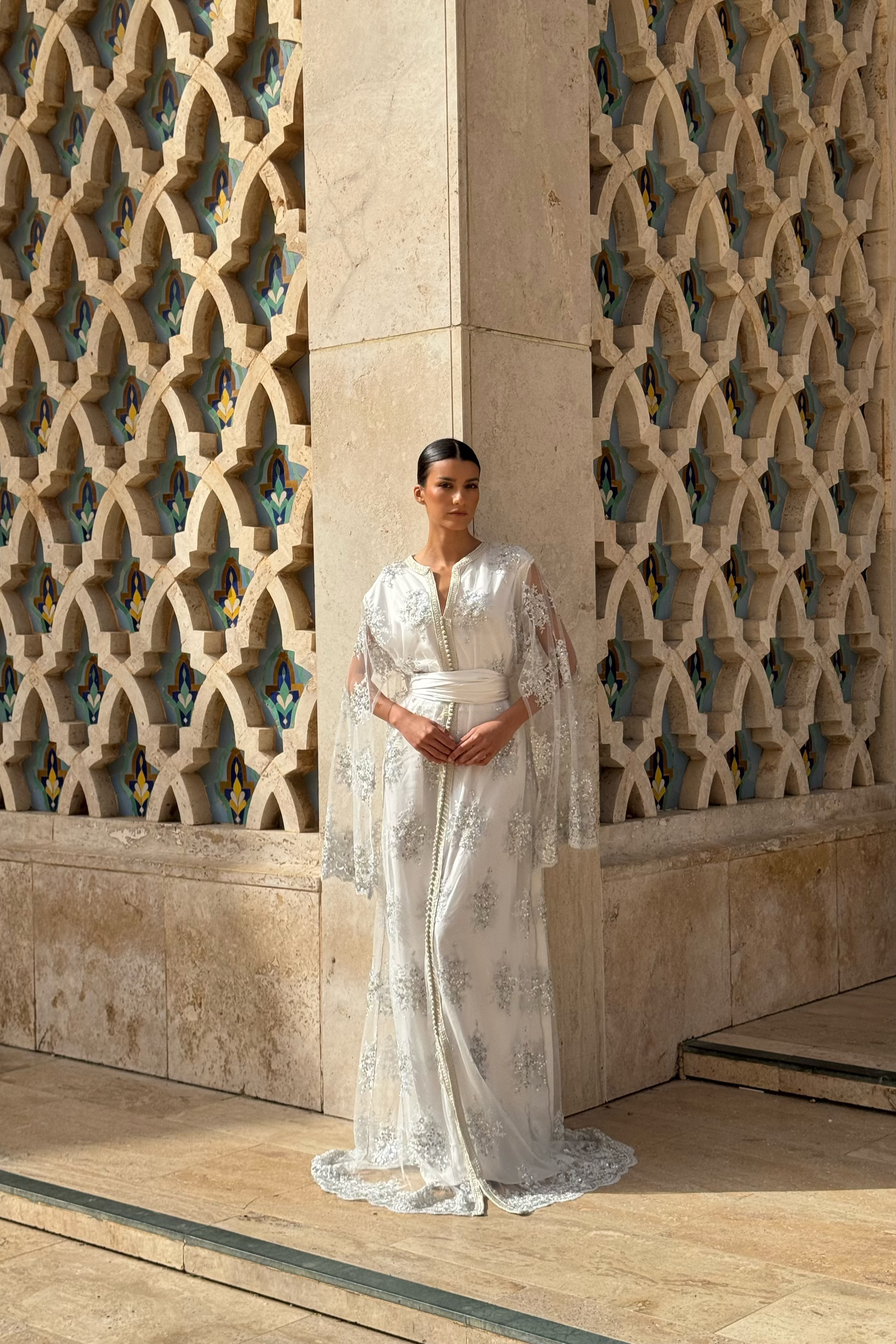 Silver Beaded Lace Kaftan