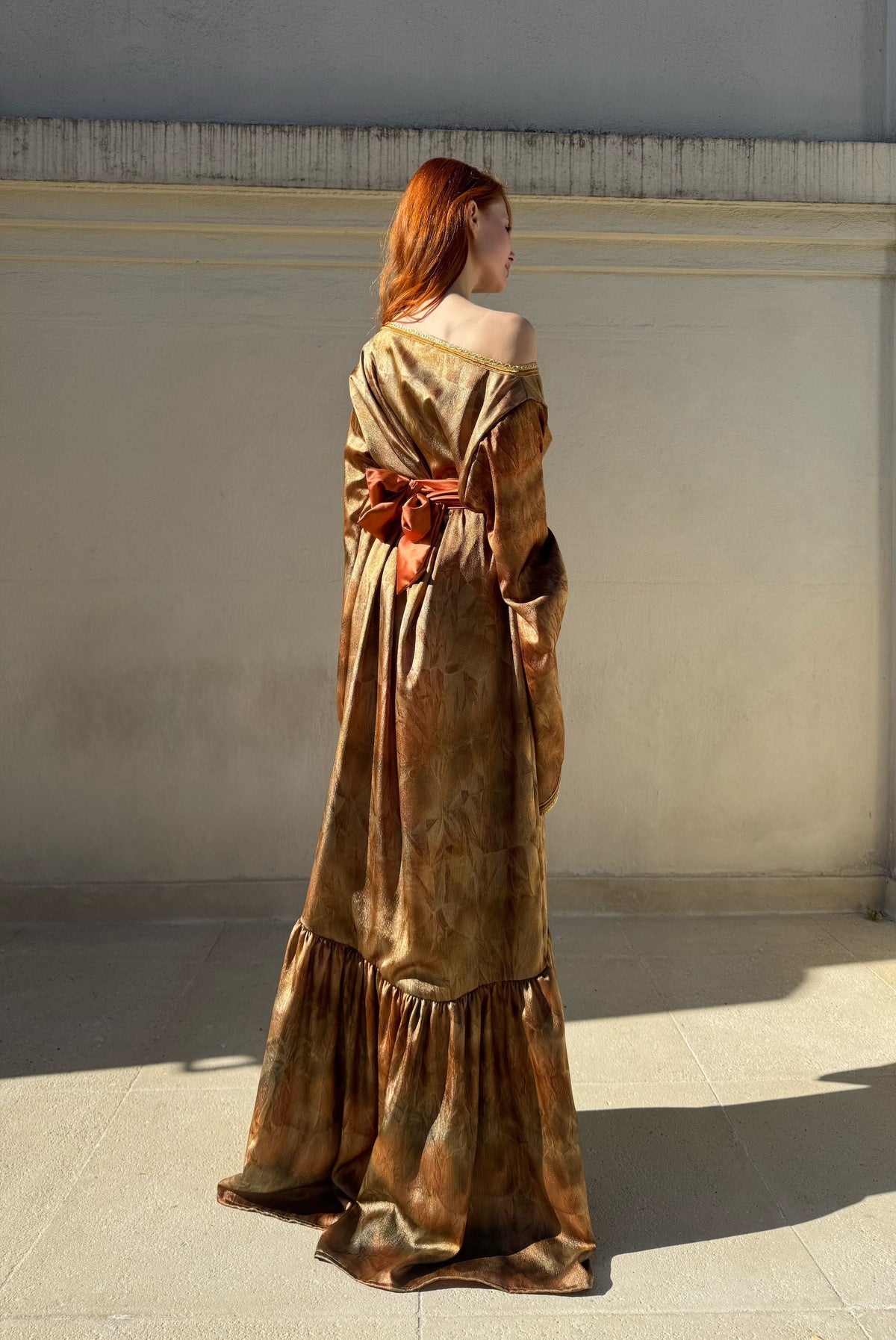 Robe Longue Lamée Kaki Ceinturée