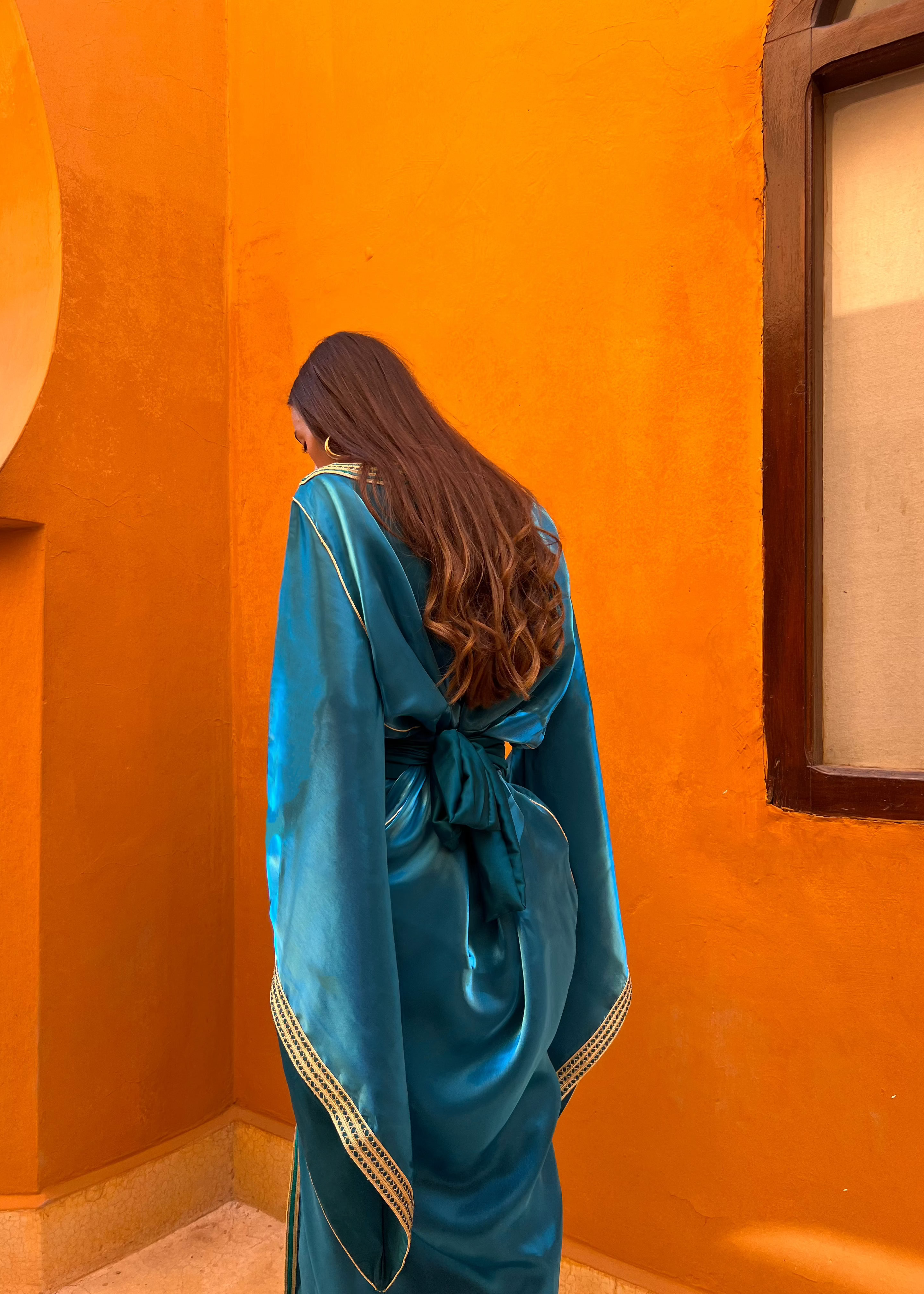 Caftan en Organza Bleu Saphir