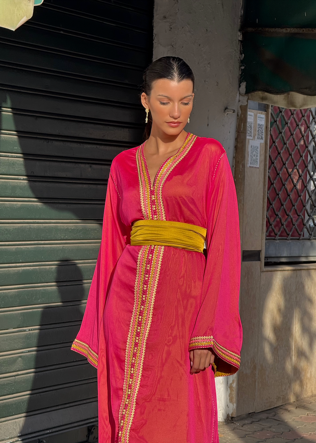 Fuchsia Pink Chiffon Kaftan