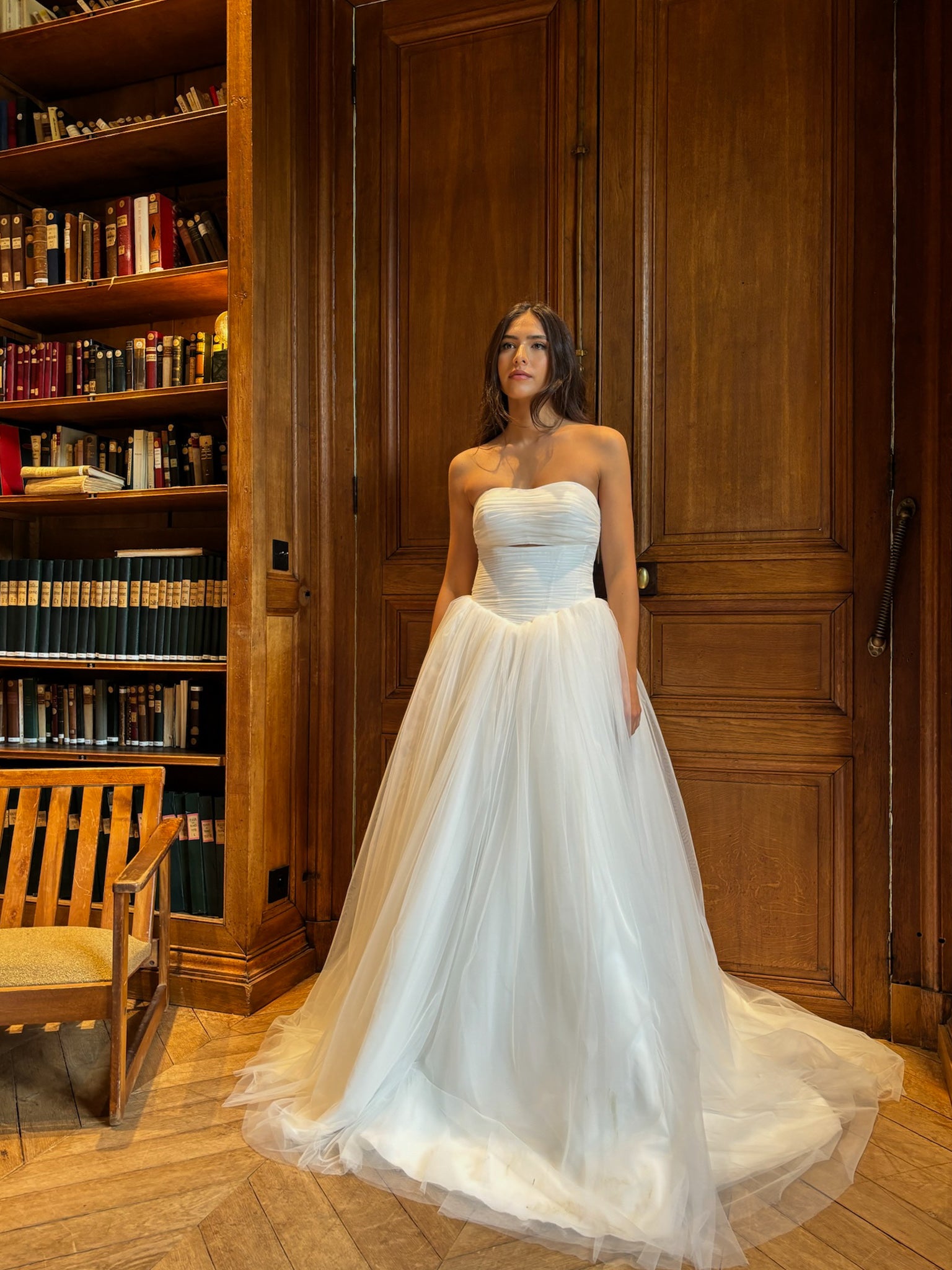 Strapless princess wedding dress in tulle