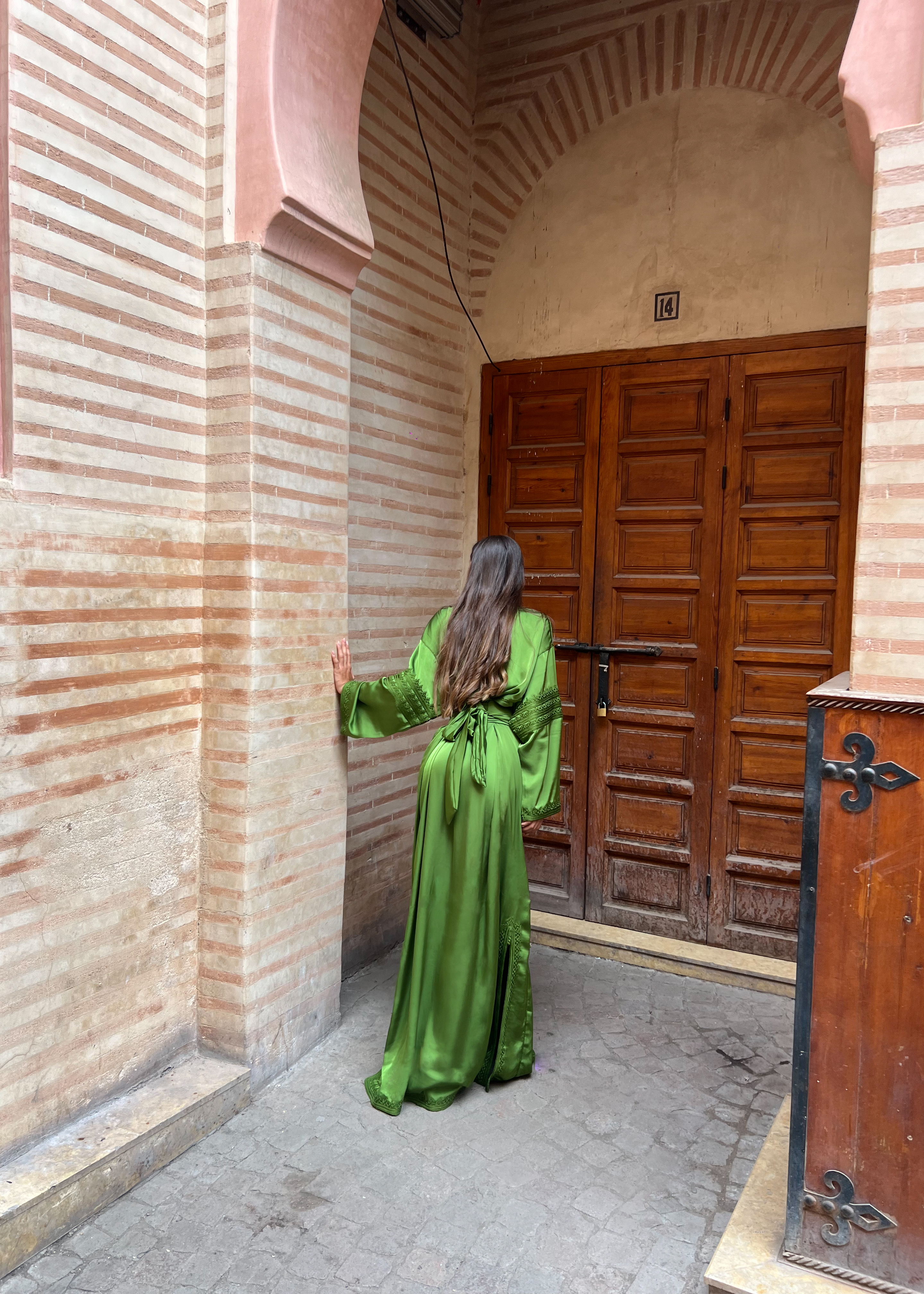 Embroidered Green Silk Sheet Kaftan