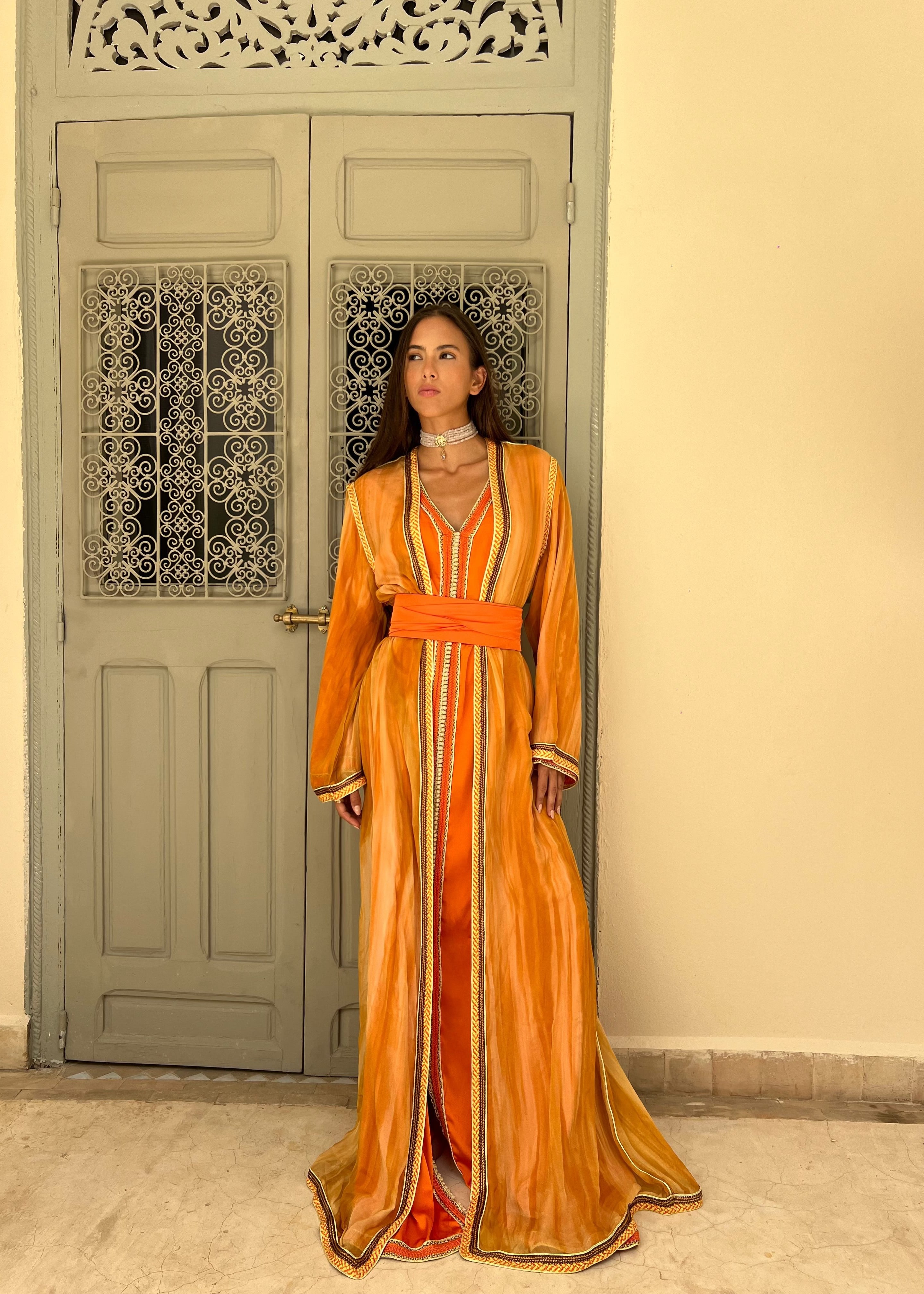 Orange Silk Chiffon Kaftan