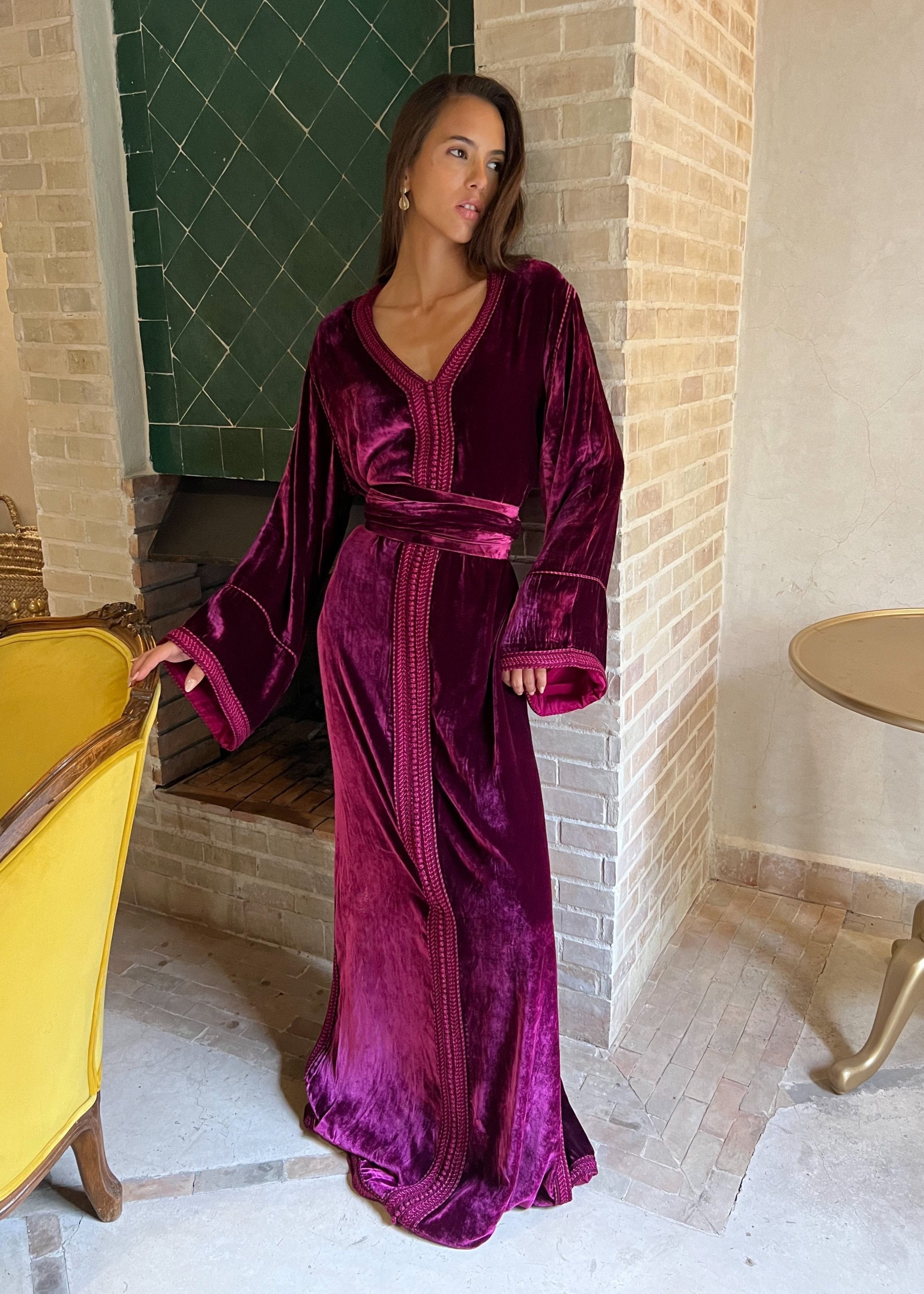 Caftan en Velours Prune