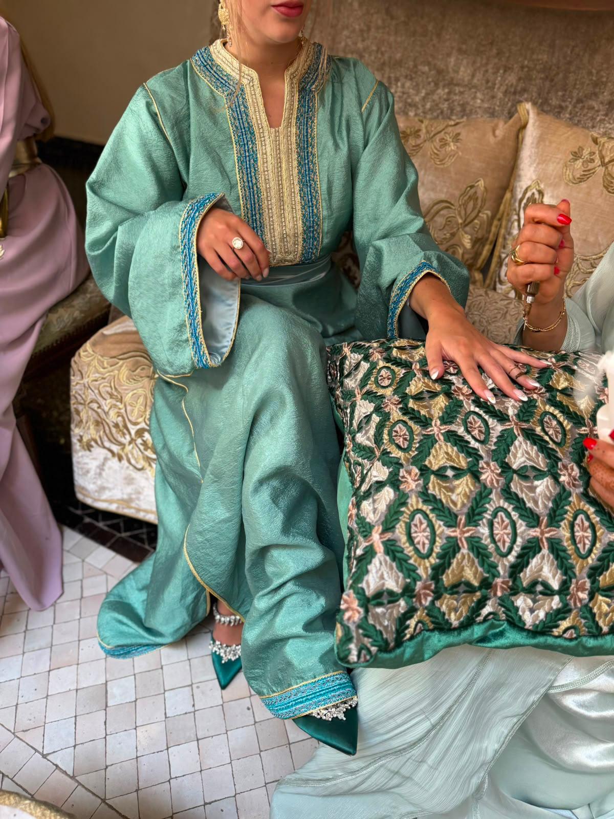 Draped Water Green Crepe Kaftan