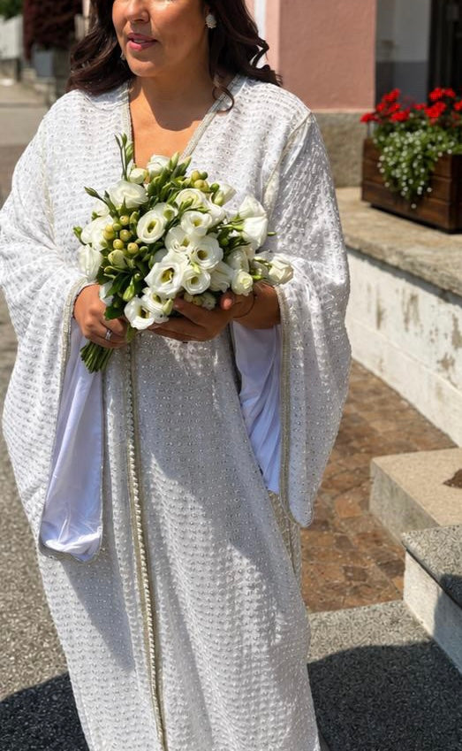 Caftan de Mariée Scintillant à Manches Papillon