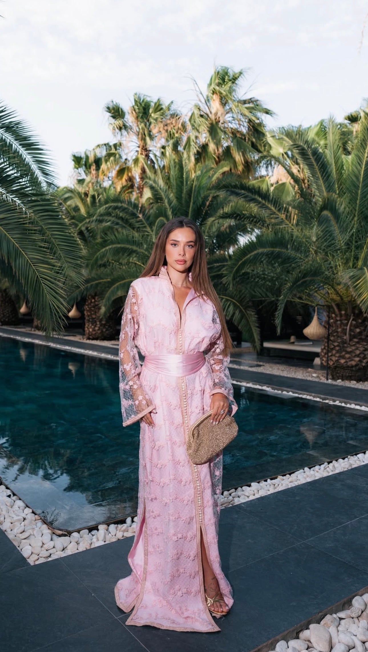 Floral Pink Lace Kaftan