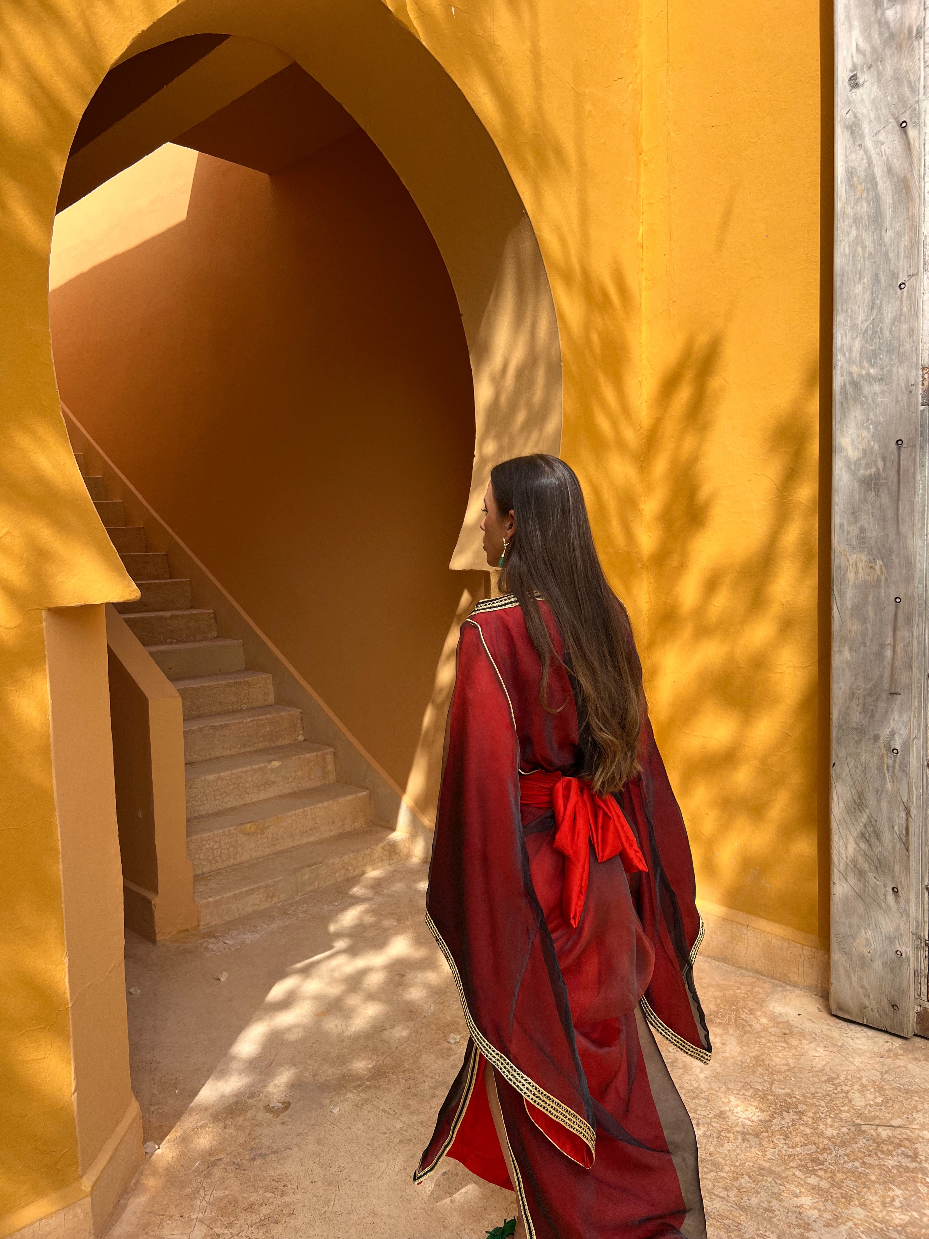 Caftan en Organza Dégradé Rouge