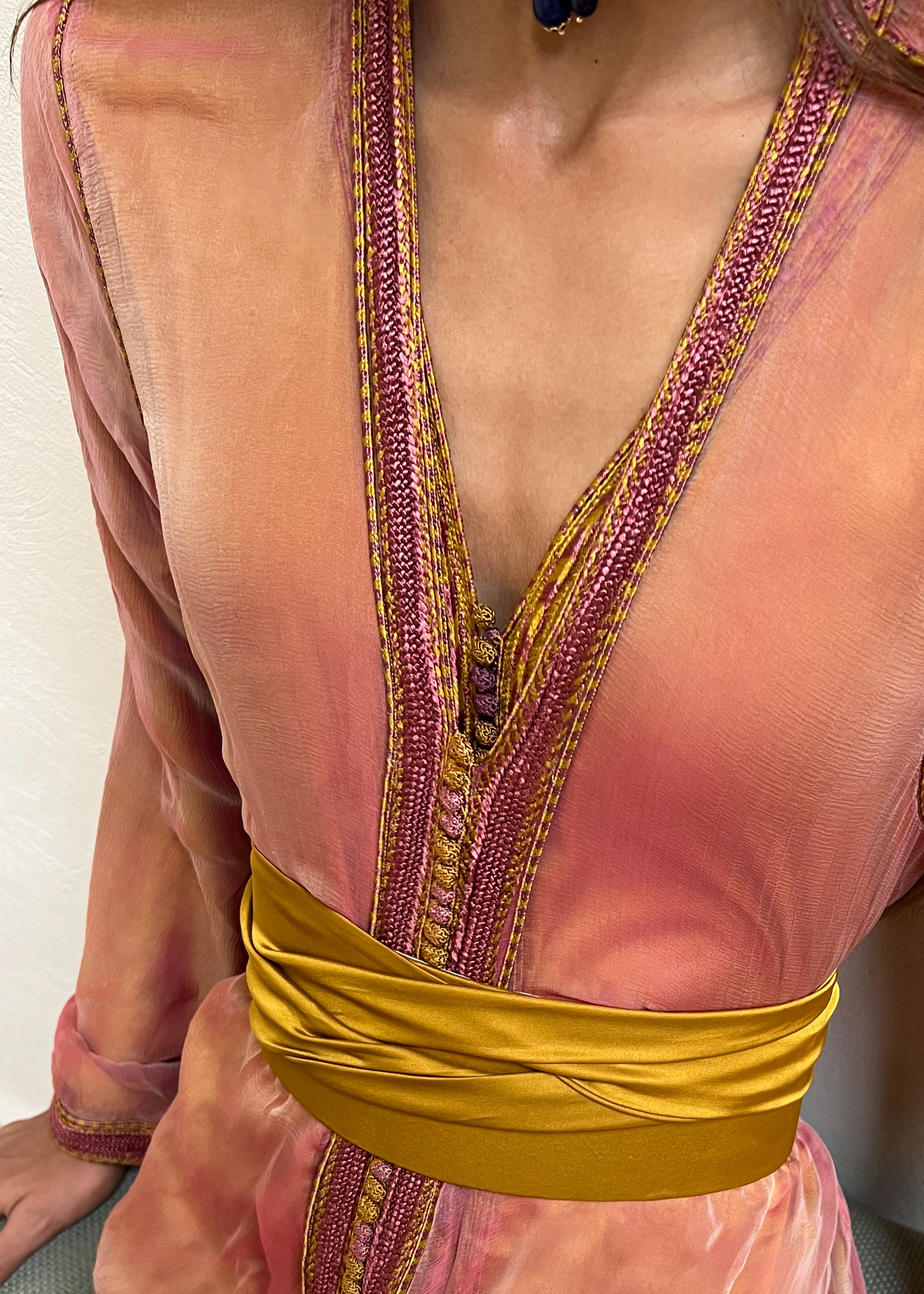 Peach Pink Changing Silk Caftan