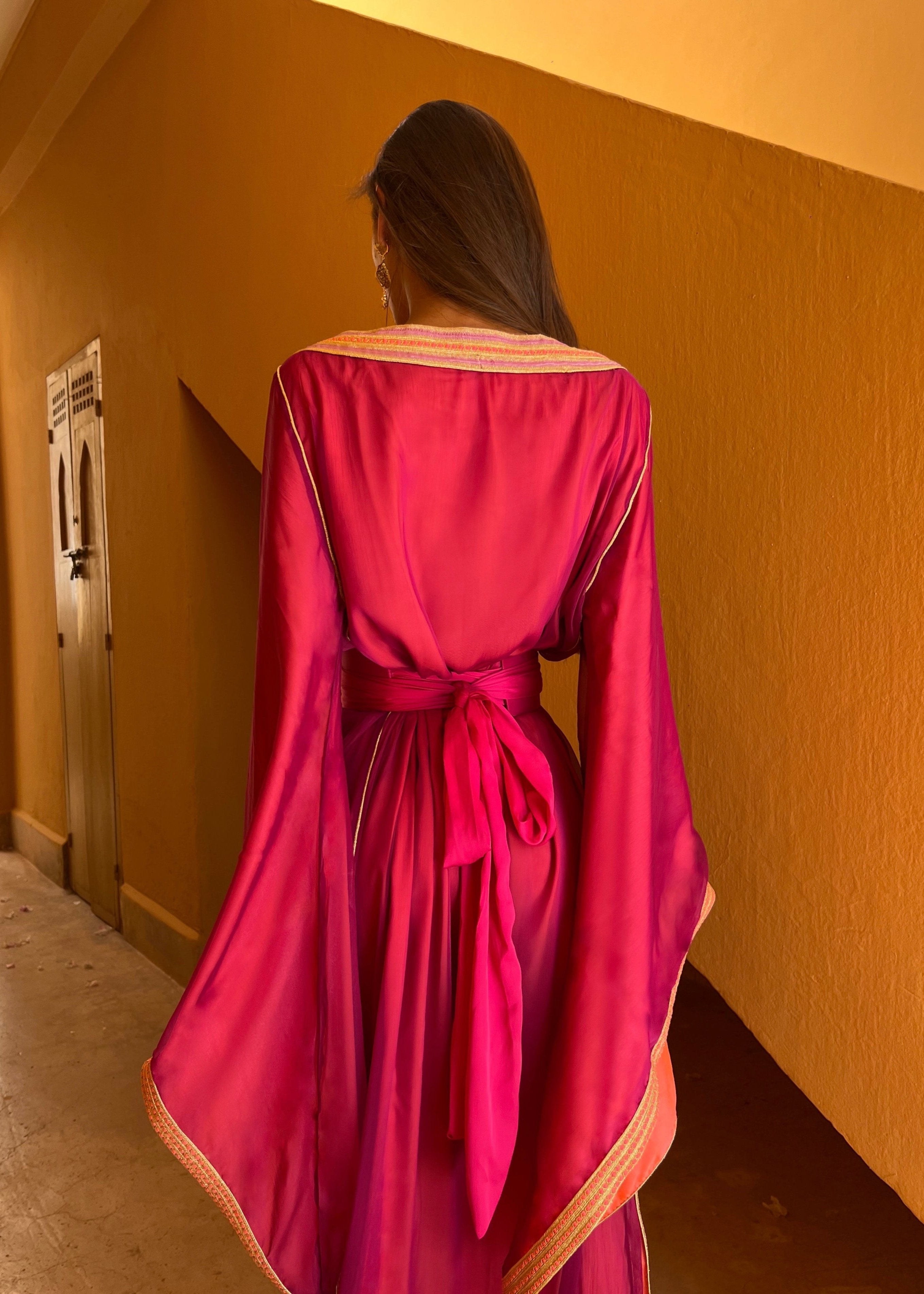 Fuschia Pink Organza Kaftan