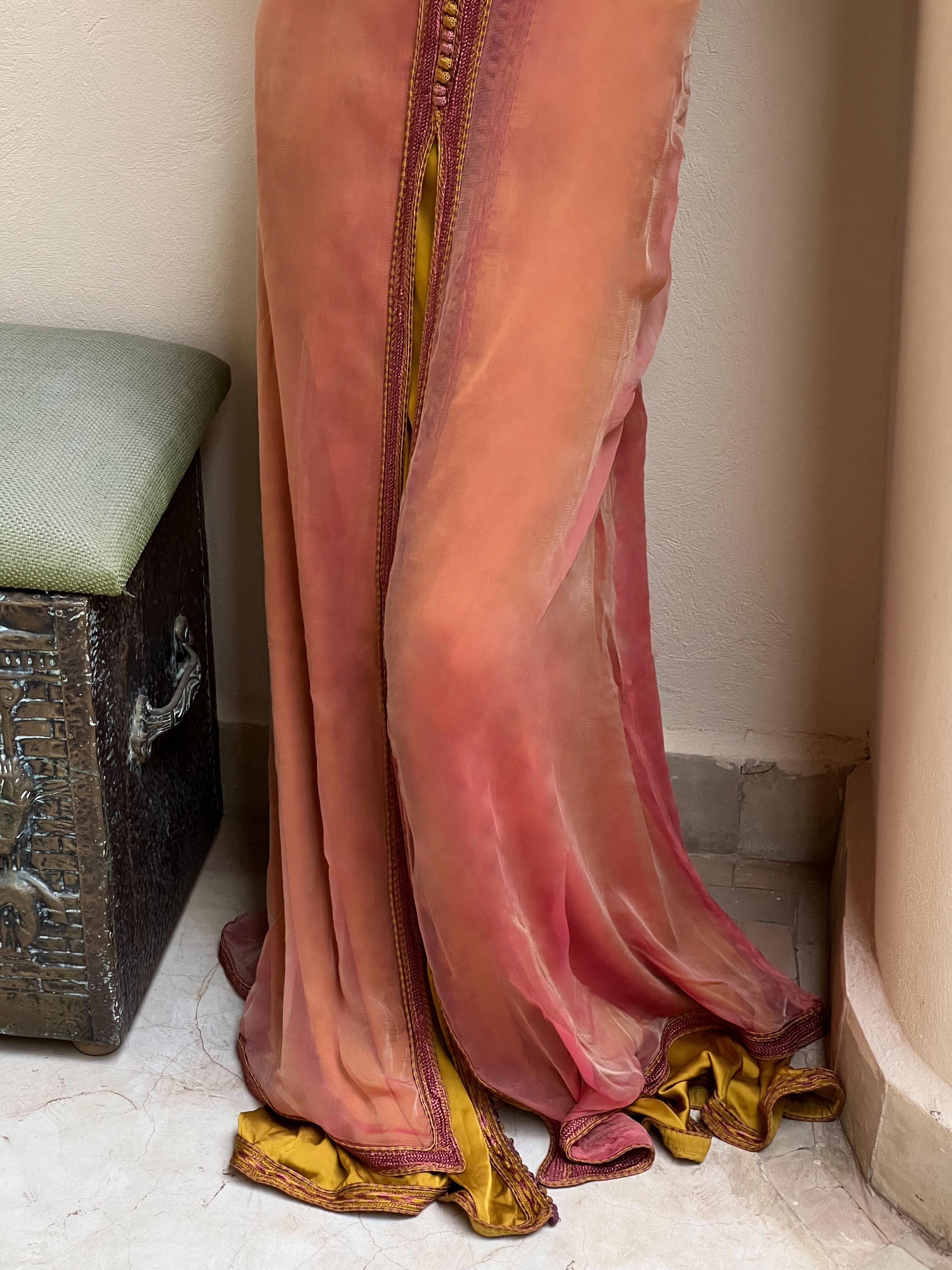 Peach Pink Changing Silk Caftan