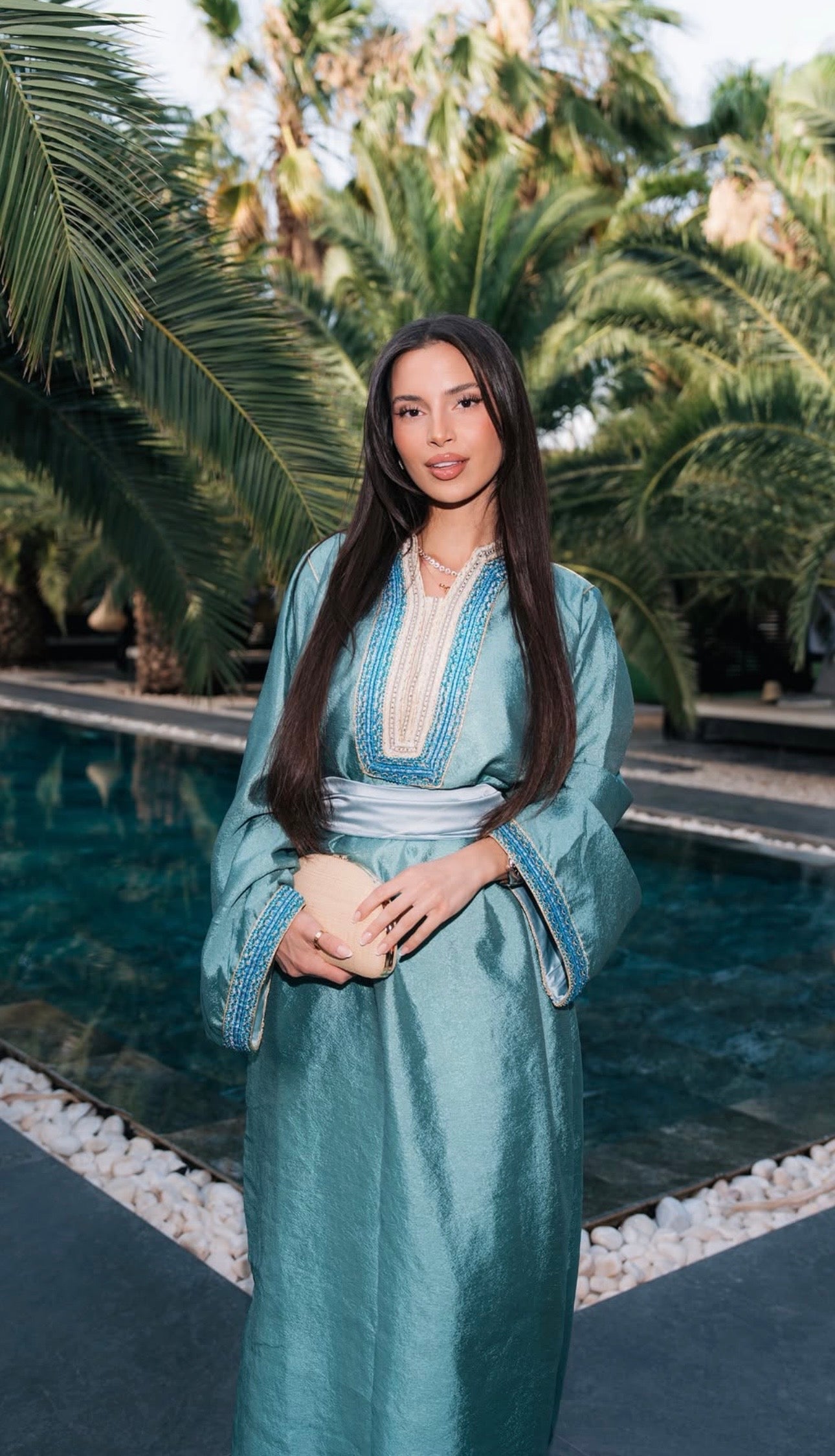 Draped Water Green Crepe Kaftan
