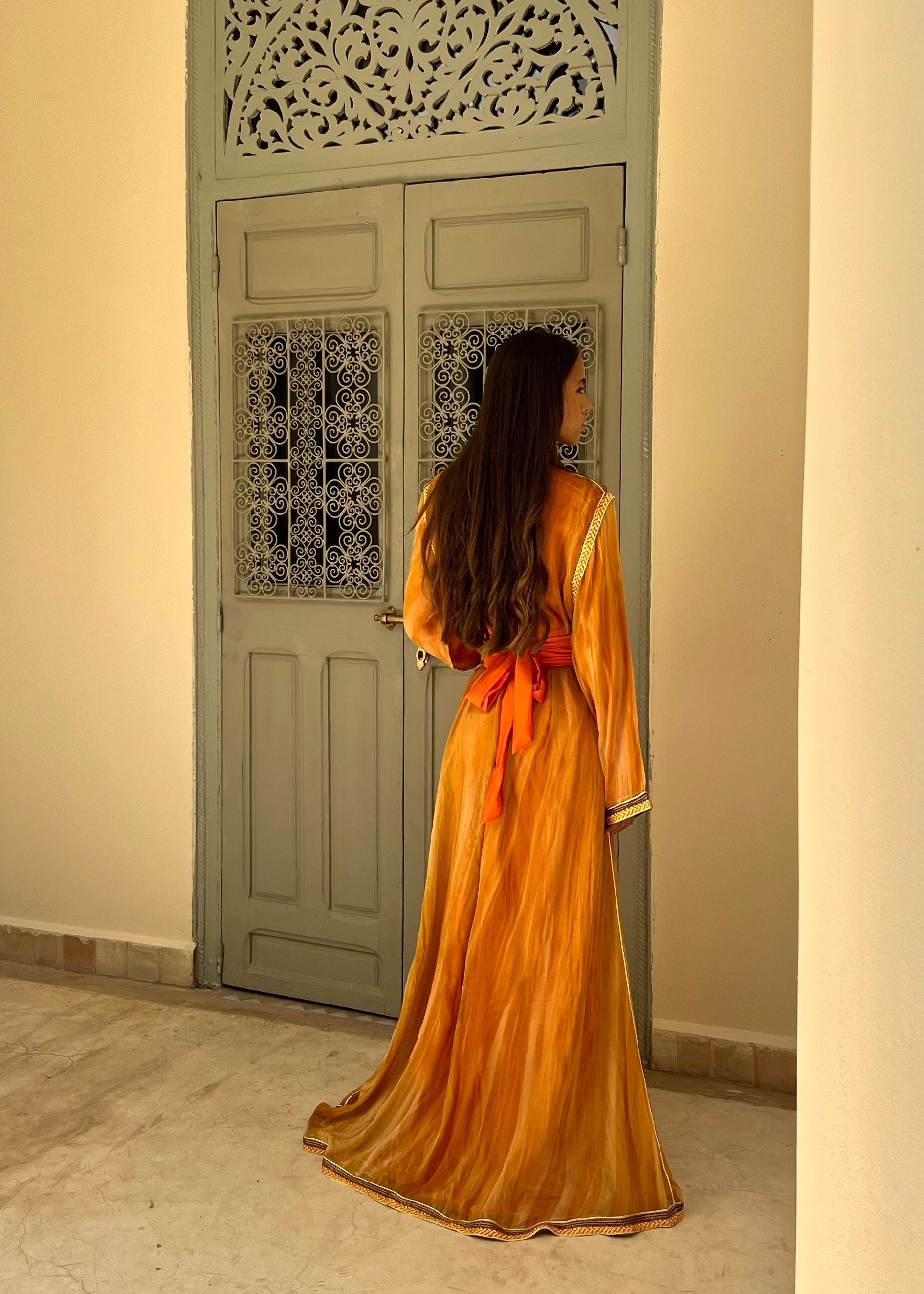 Orange Silk Chiffon Kaftan