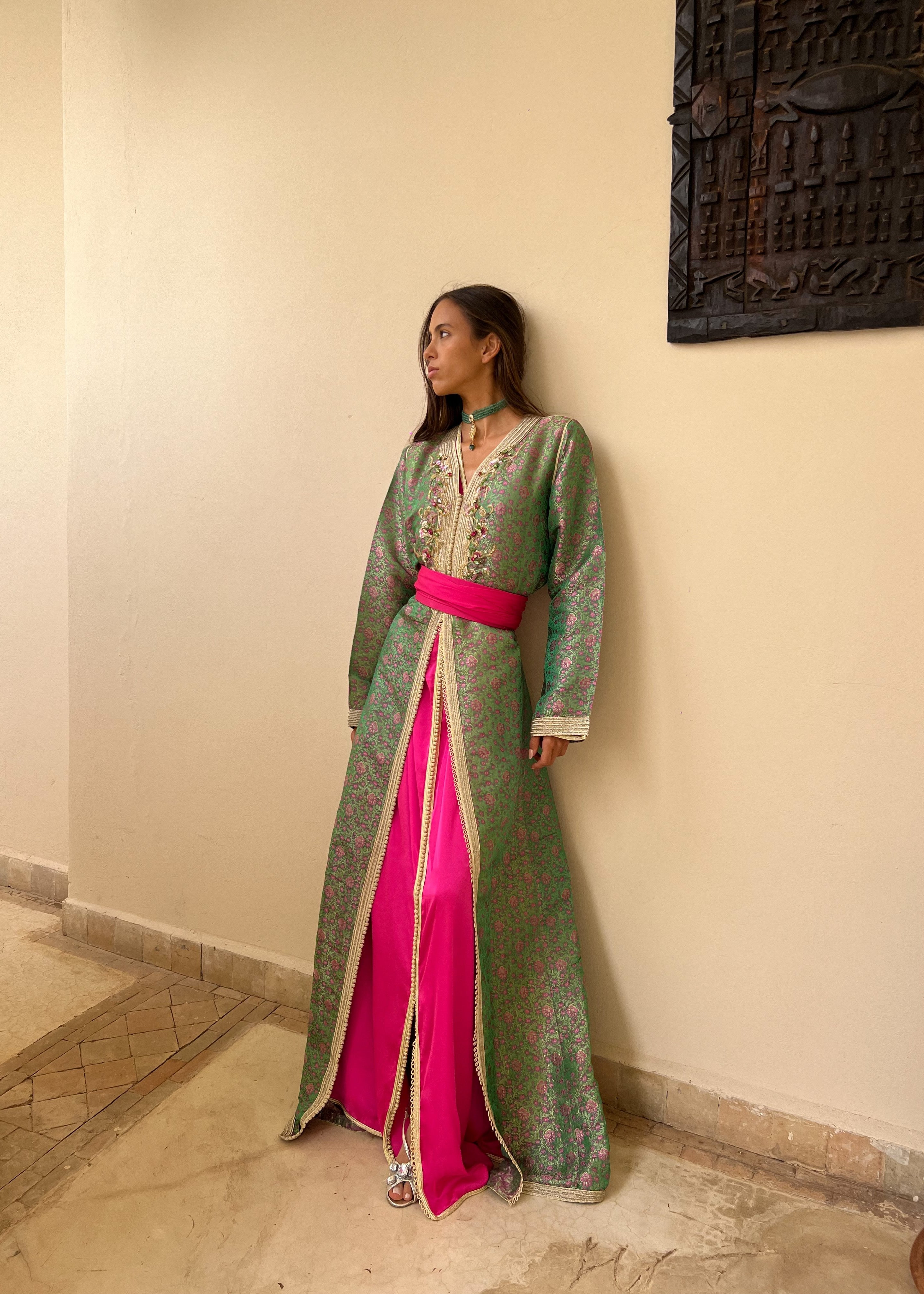 Caftan Brocard Brodé Vert