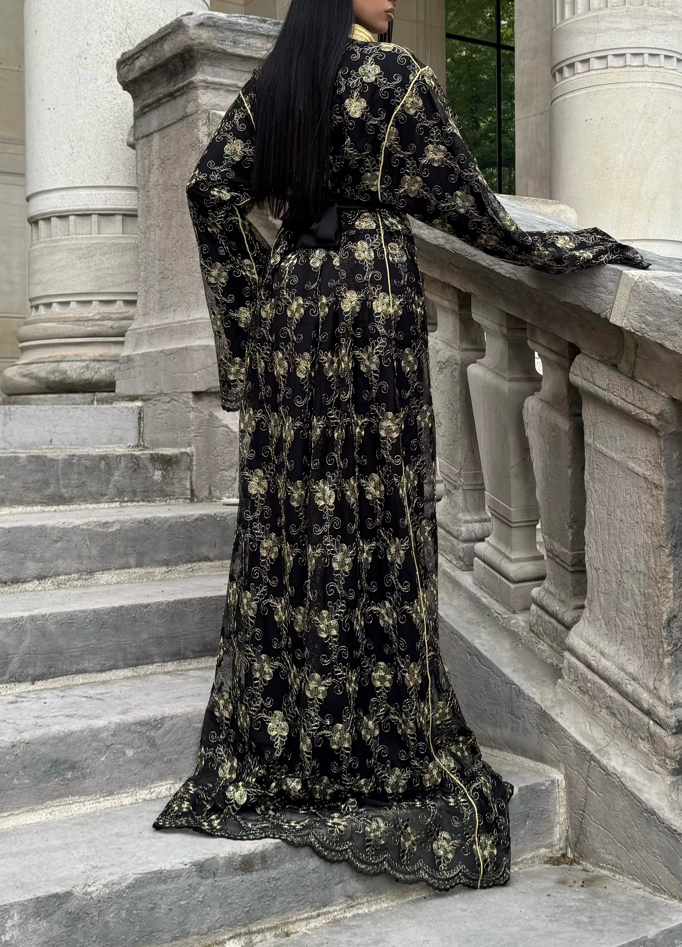 Sfifa Black Kaftan with Gold Embroidery