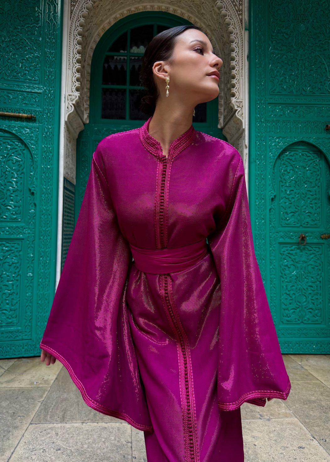 Pink Sequined Silk Lamé Caftan