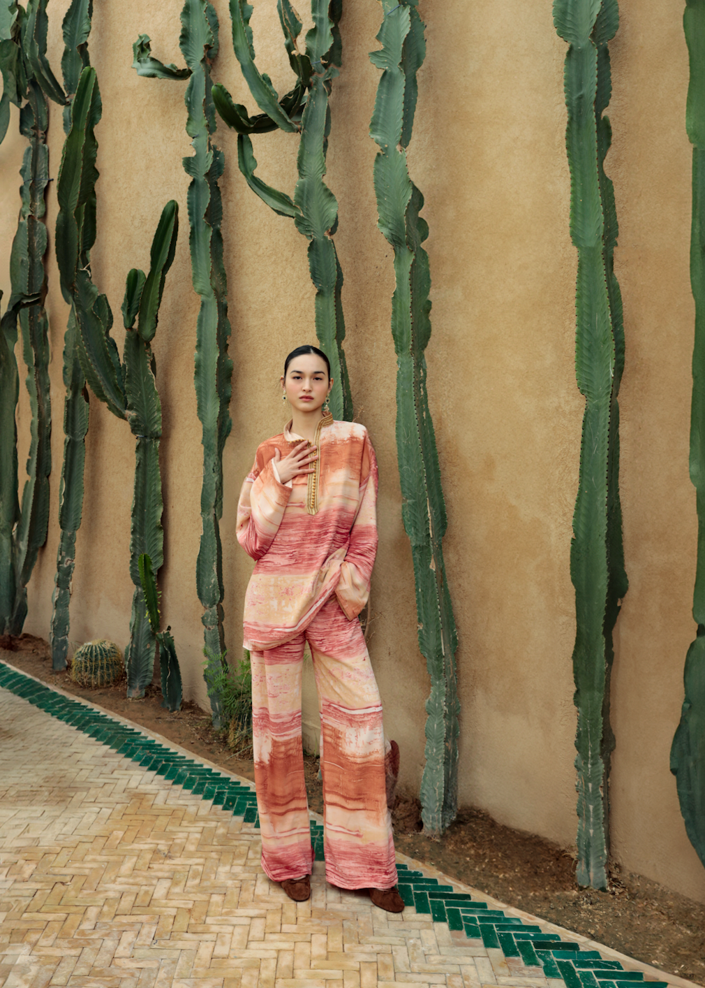 Brown and Pink Ombré Chiffon Blouse