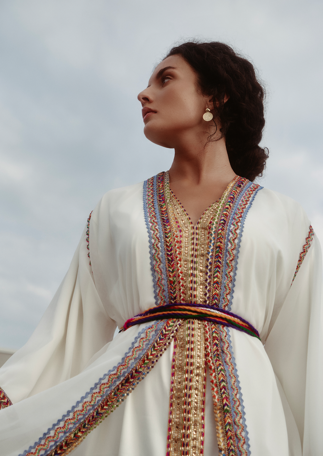 White Kabyle Dress with Gold Ornaments