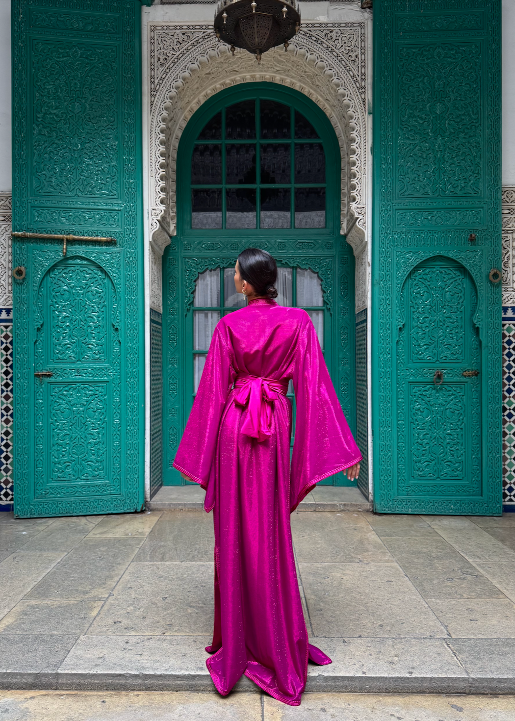 Pink Sequined Silk Lamé Caftan