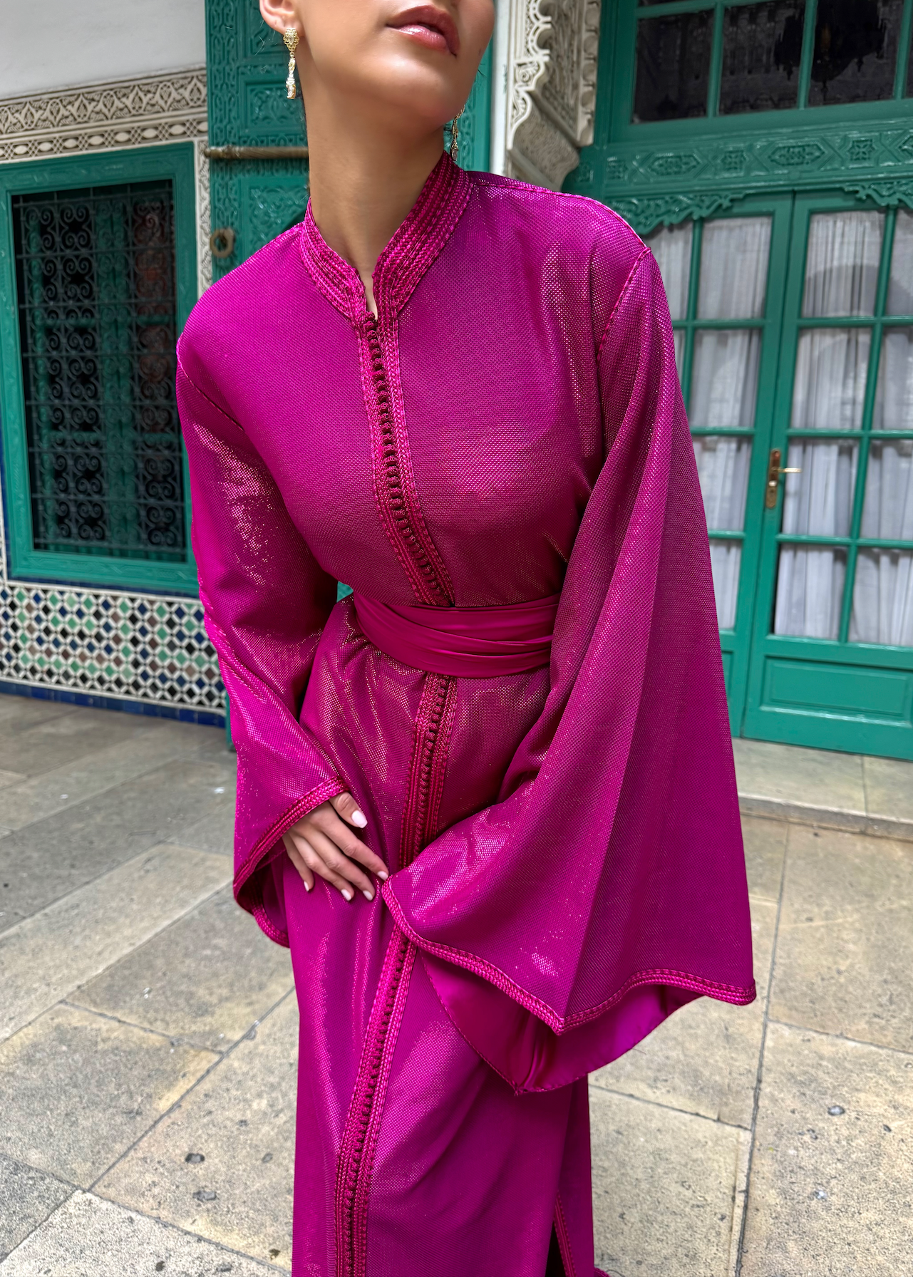 Pink Sequined Silk Lamé Caftan