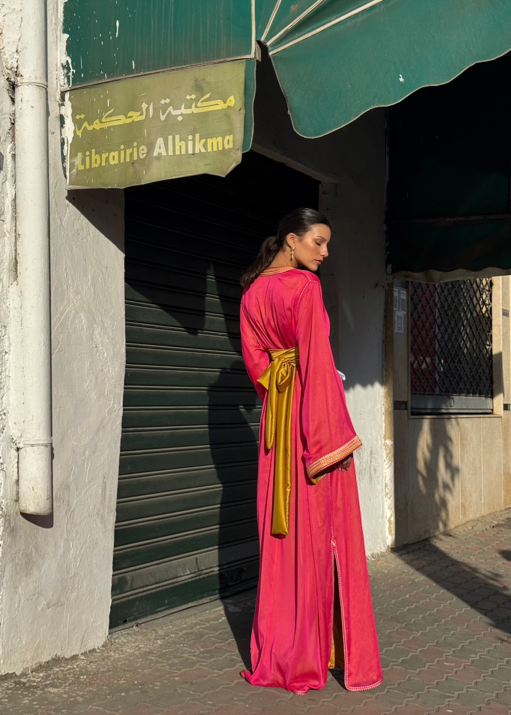 Caftan en Mousseline Française Rose Fuschia