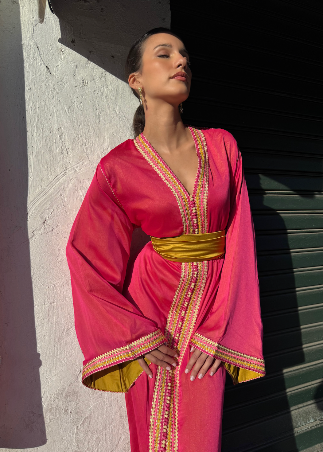 Caftan en Mousseline Française Rose Fuschia