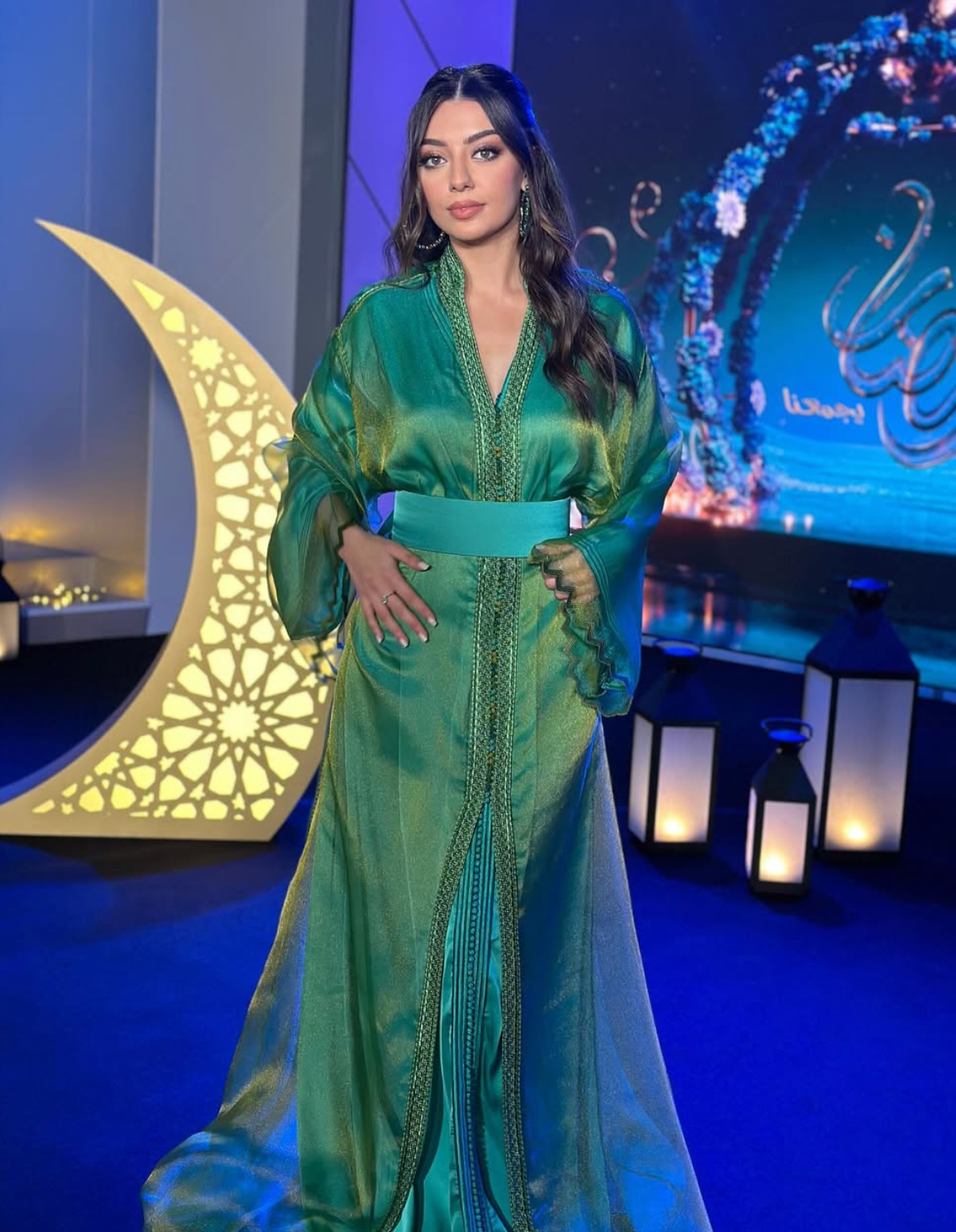 Green and Blue Zigzag Organza Kaftan
