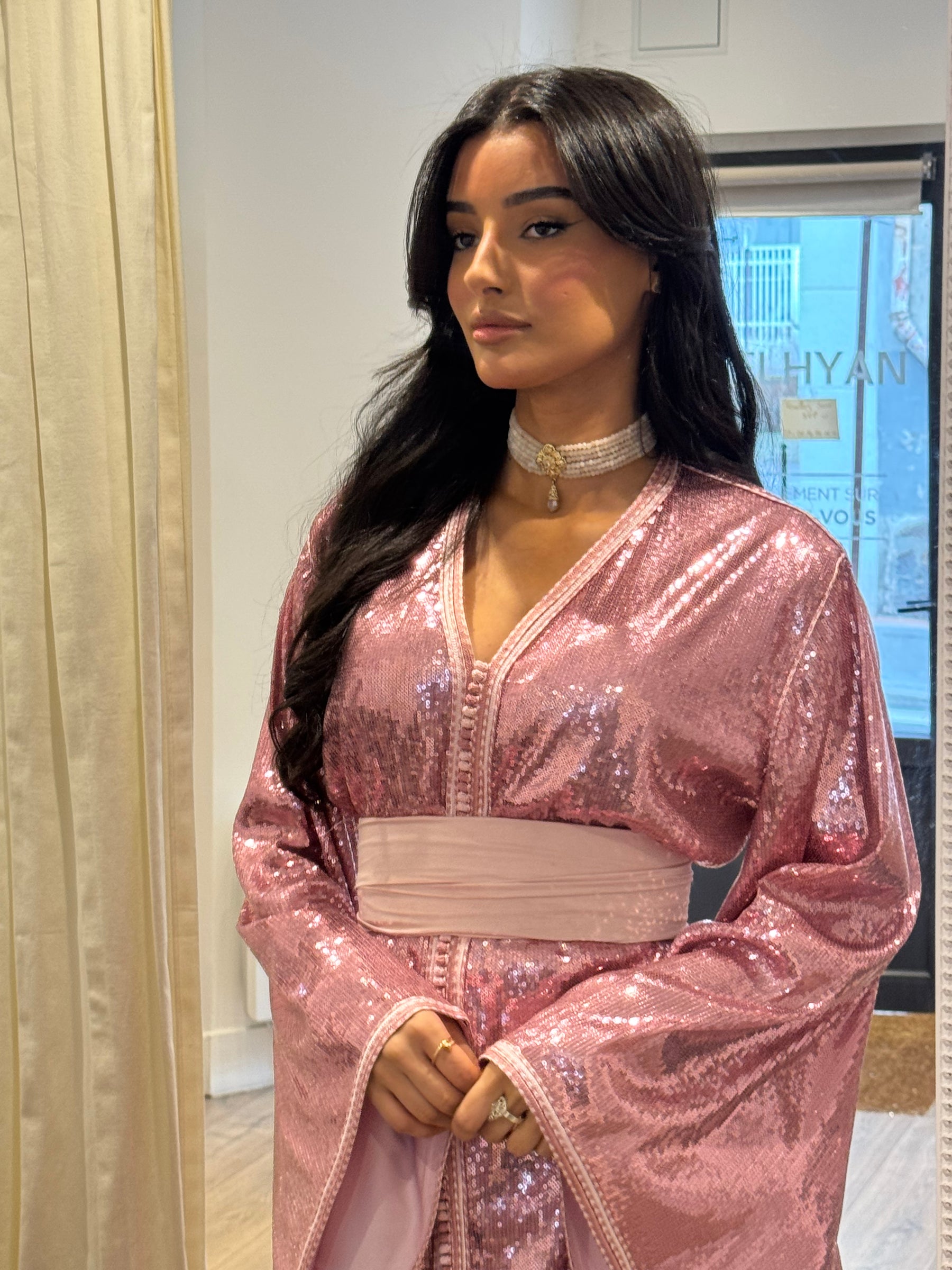 Caftan en Sequins Rose