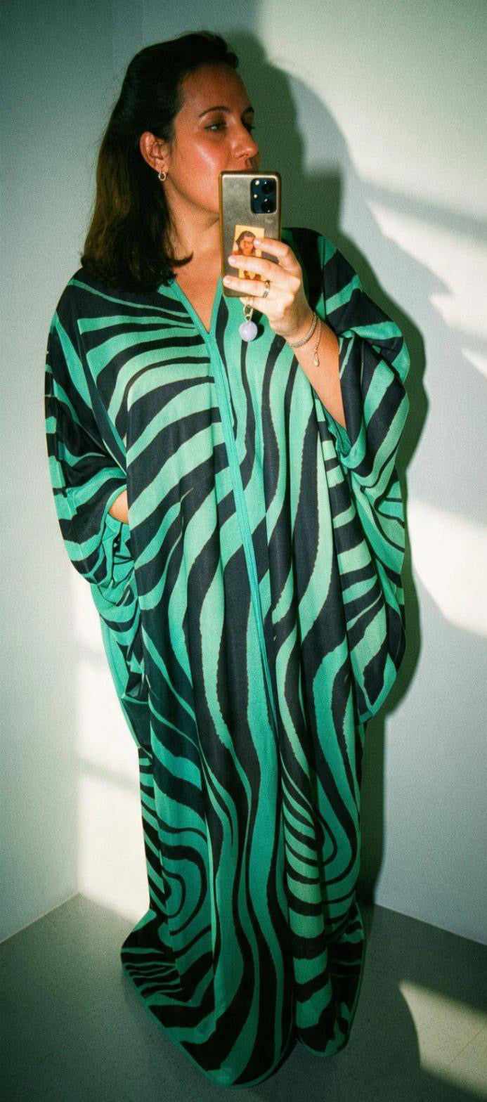 Turquoise & Black Zebra-Print Maxi Dress