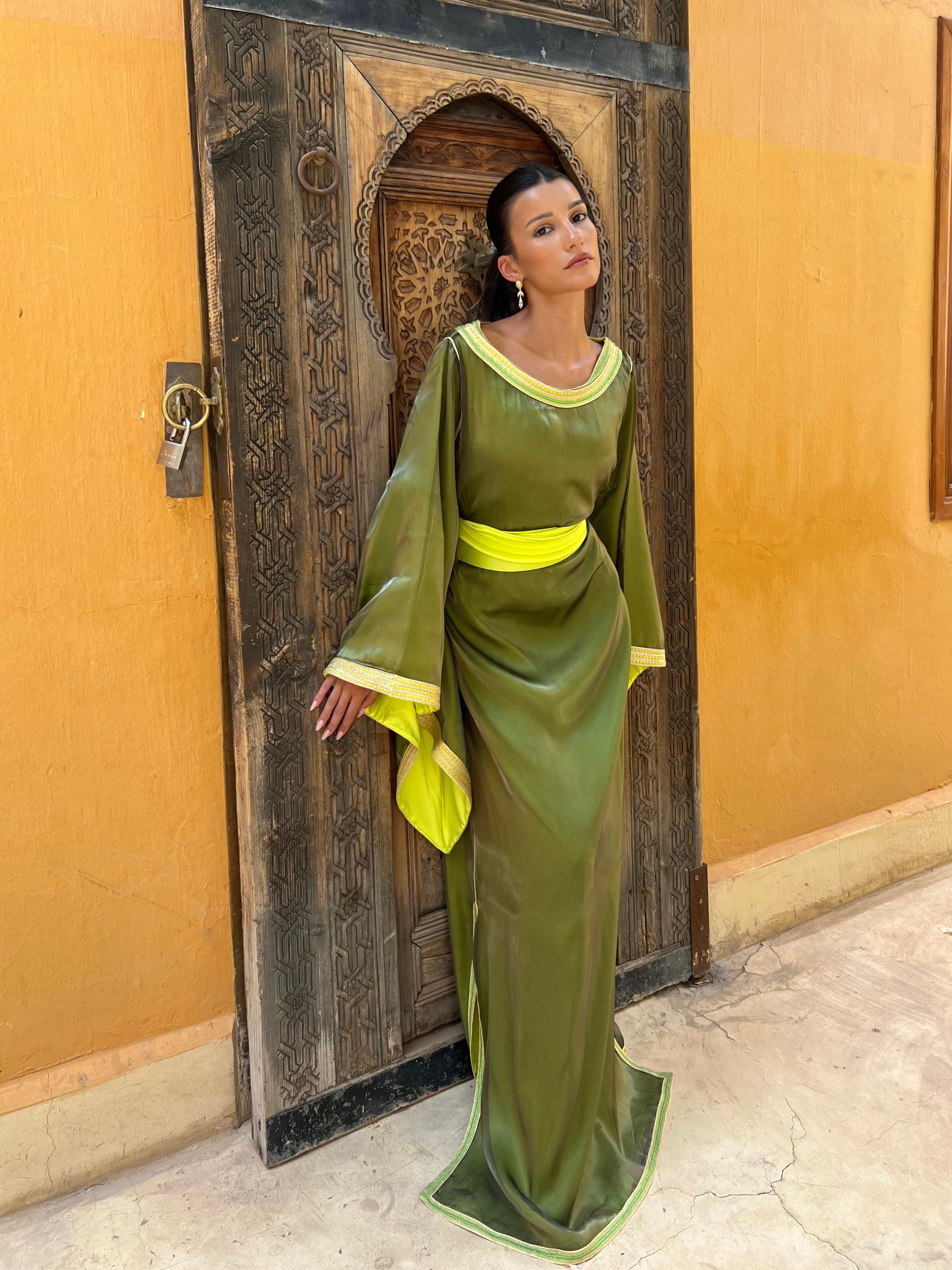 Caftan en Organza Vert Olive