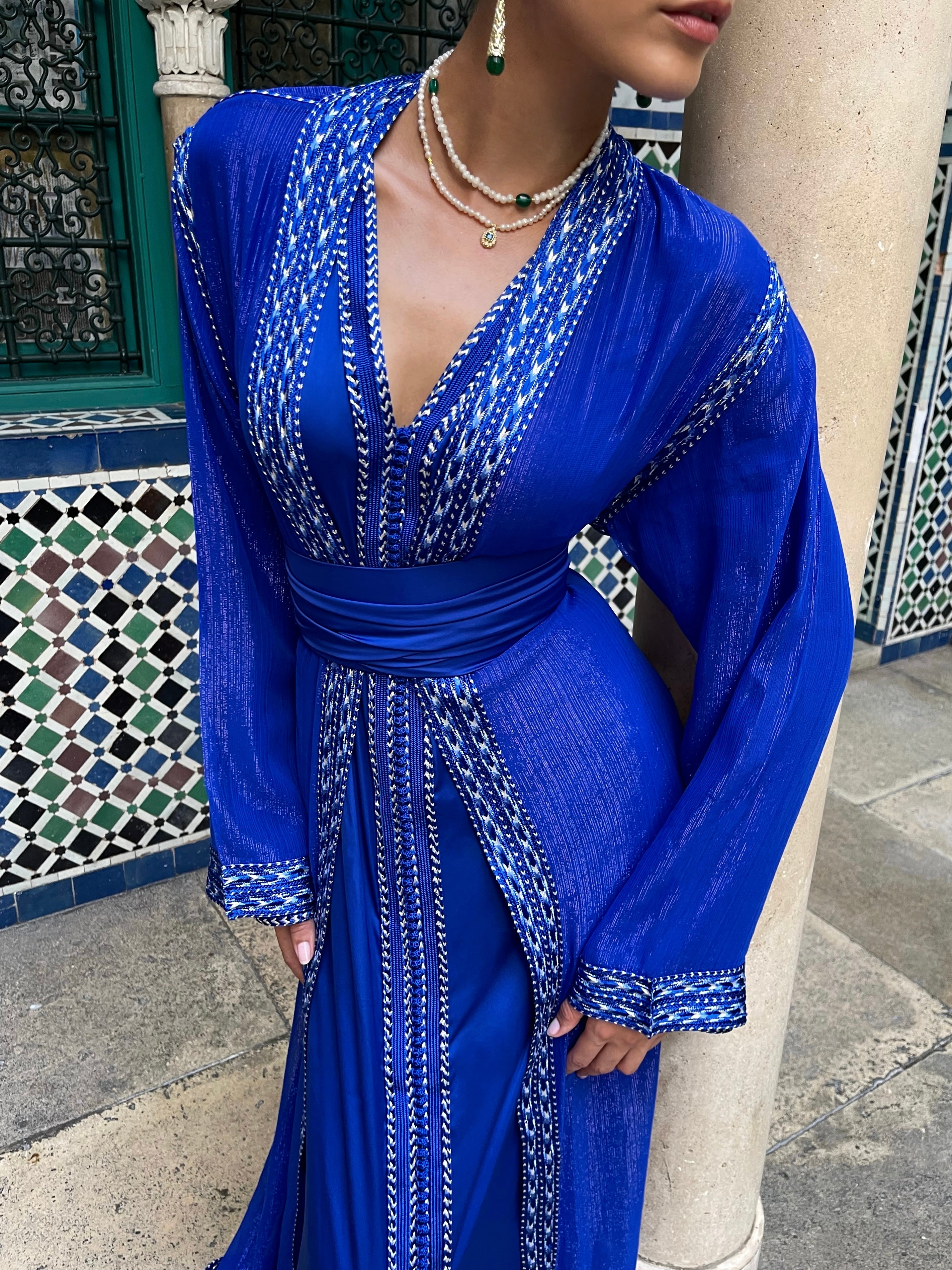 Blue Silk Chiffon Kaftan