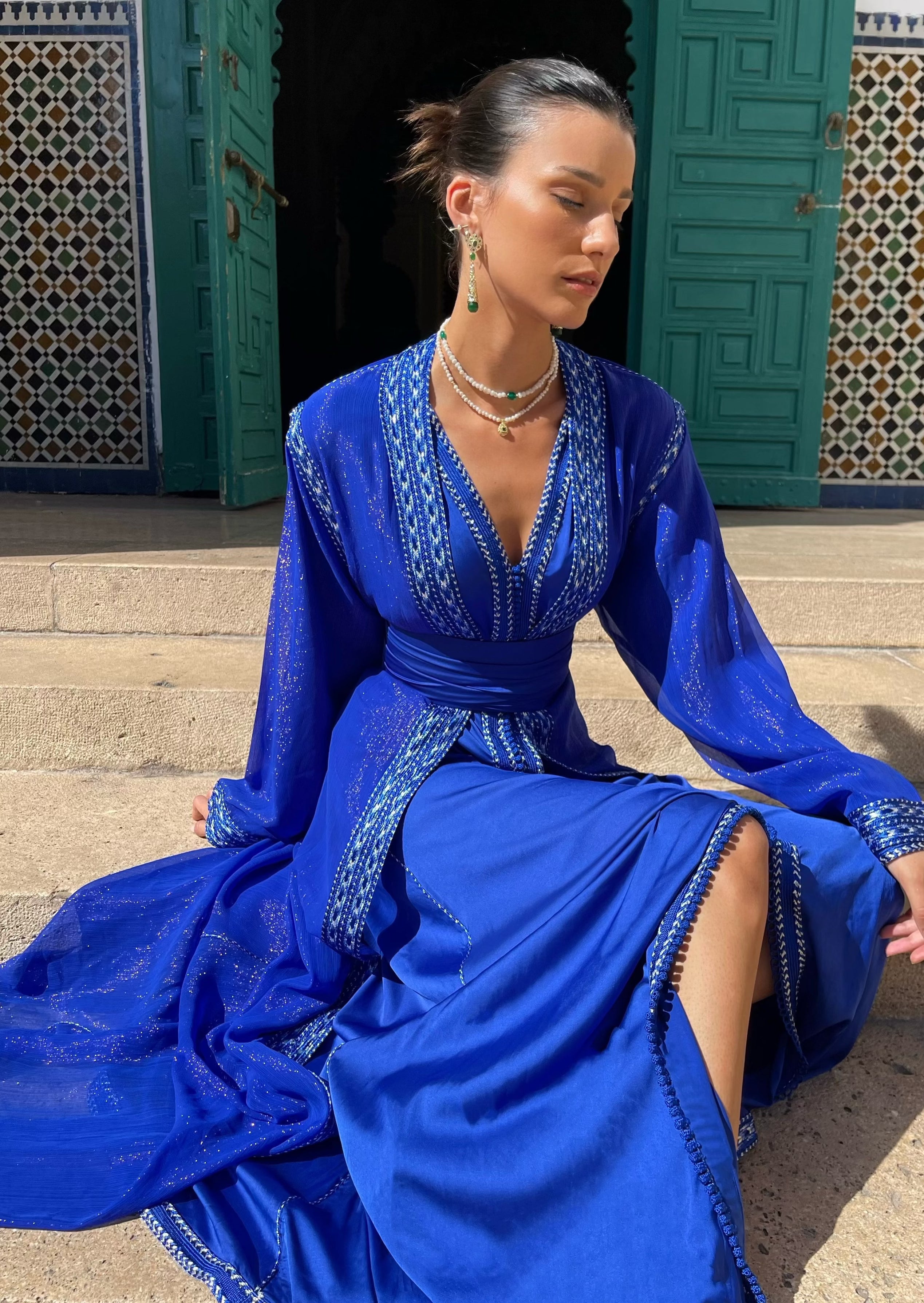 Blue Silk Chiffon Kaftan