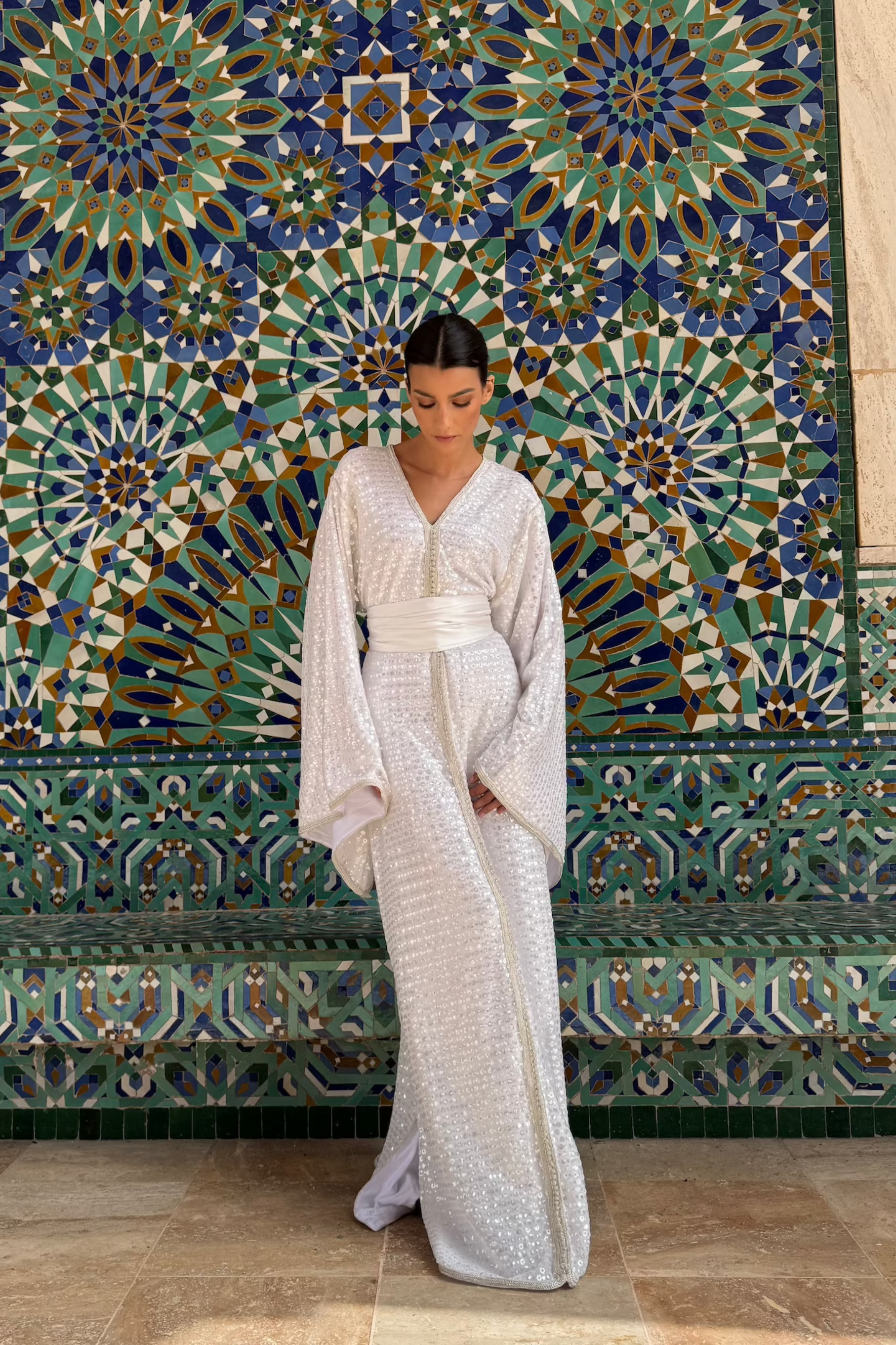 Caftan de Mariée Scintillant à Manches Papillon