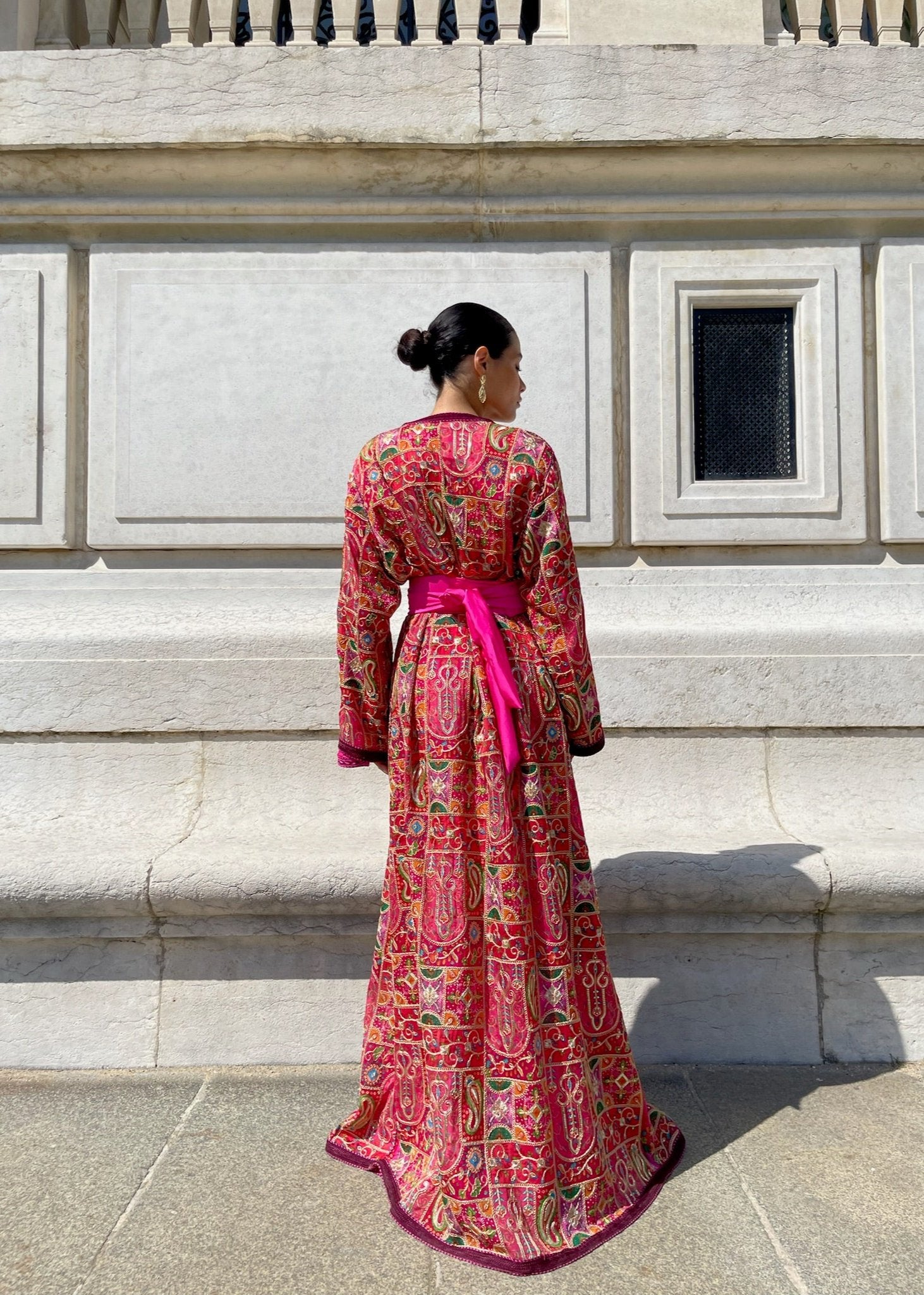 Caftan en Mousseline de Soie Fuchsia