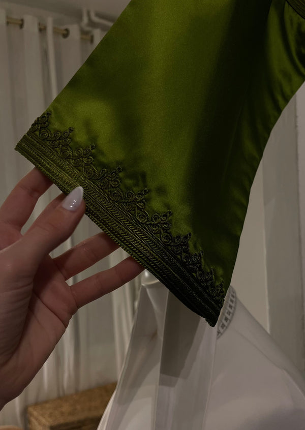 Embroidered Green Silk Sheet Kaftan