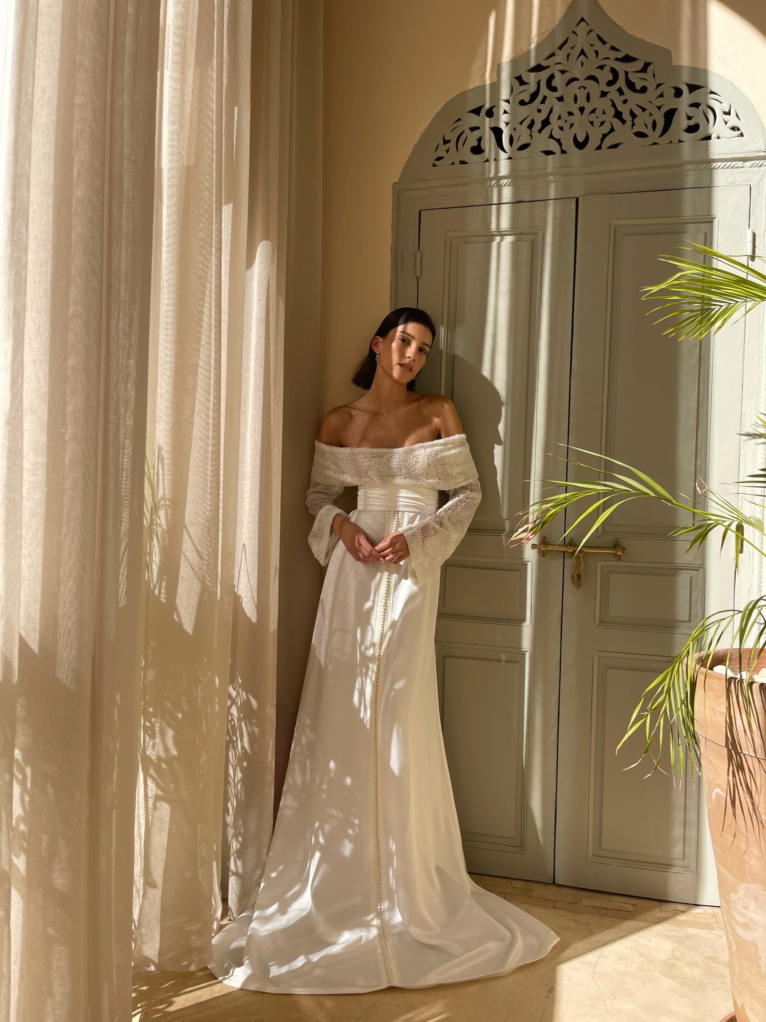 Bridal Caftan in Silk Cloth and Beaded Tulle