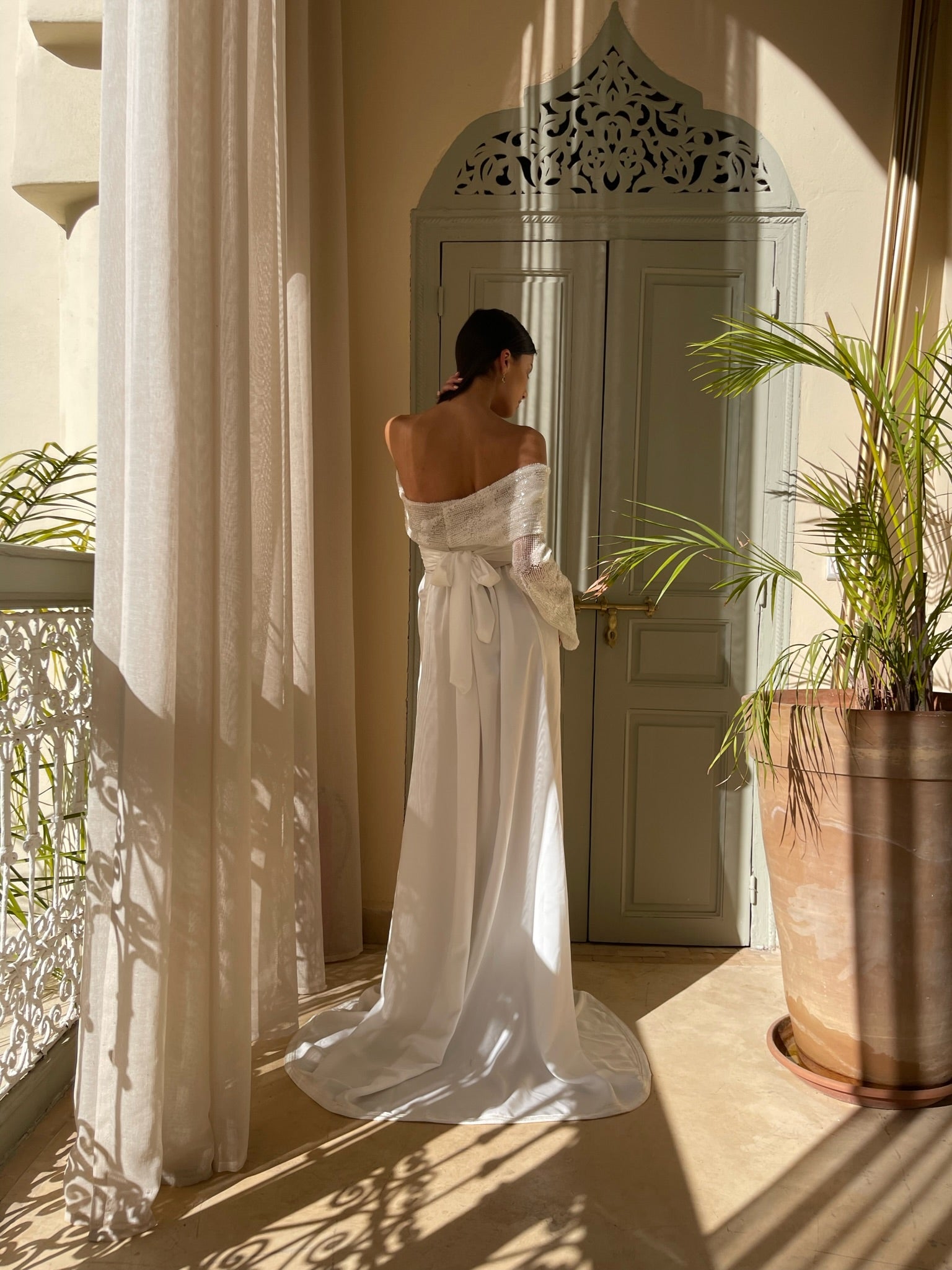 Bridal Caftan in Silk Cloth and Beaded Tulle