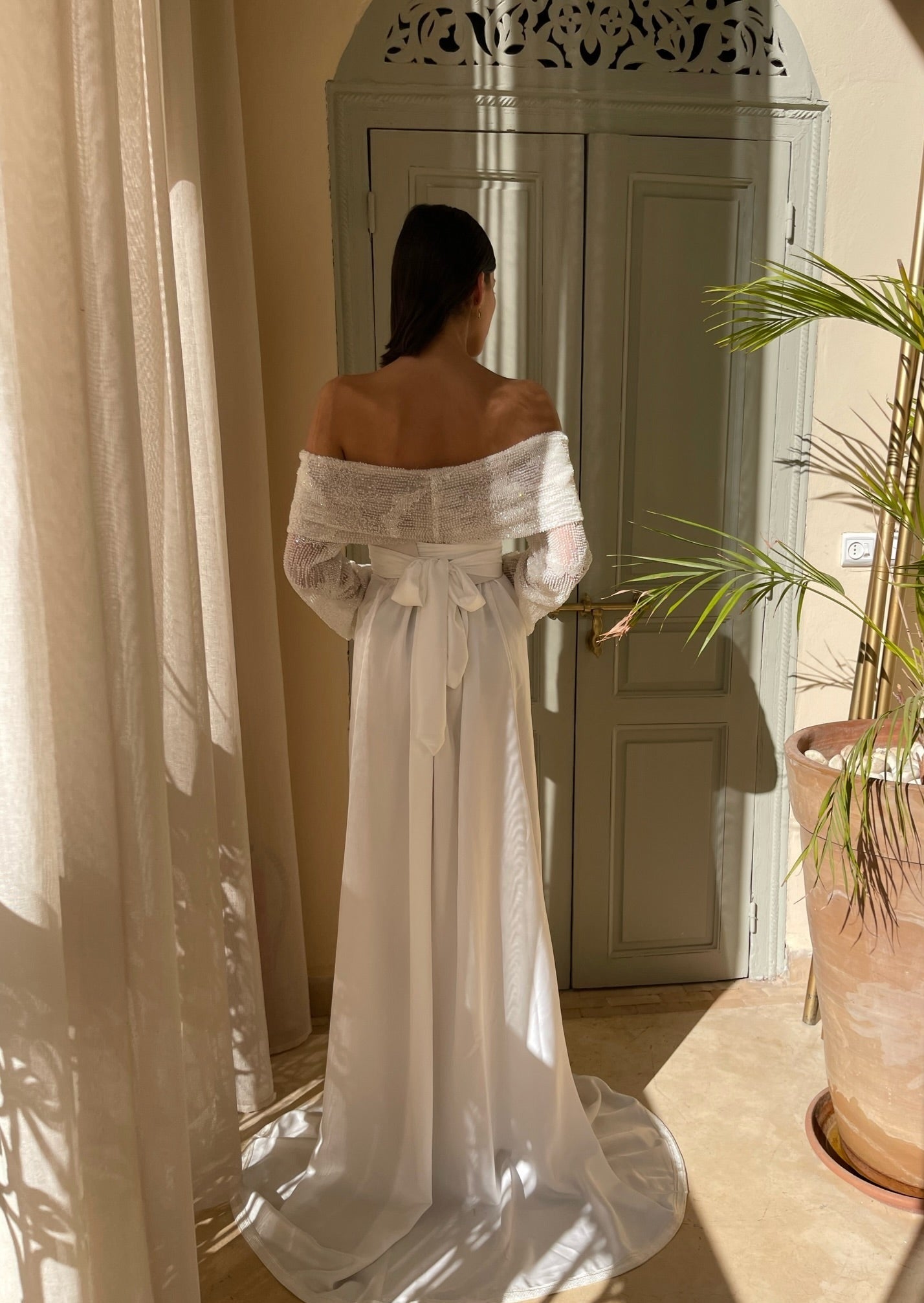 Bridal Caftan in Silk Cloth and Beaded Tulle