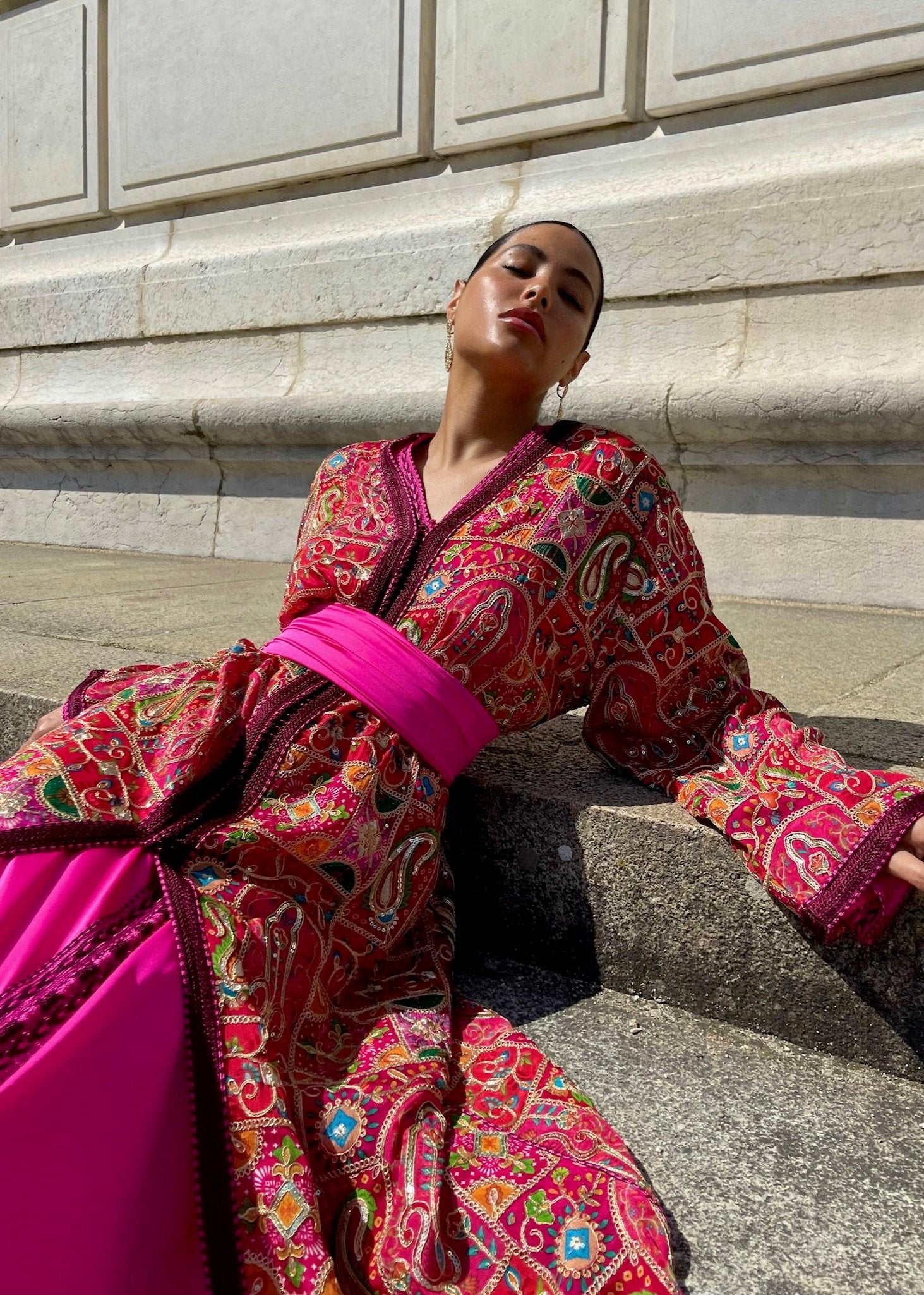 Fuchsia Silk Chiffon Kaftan